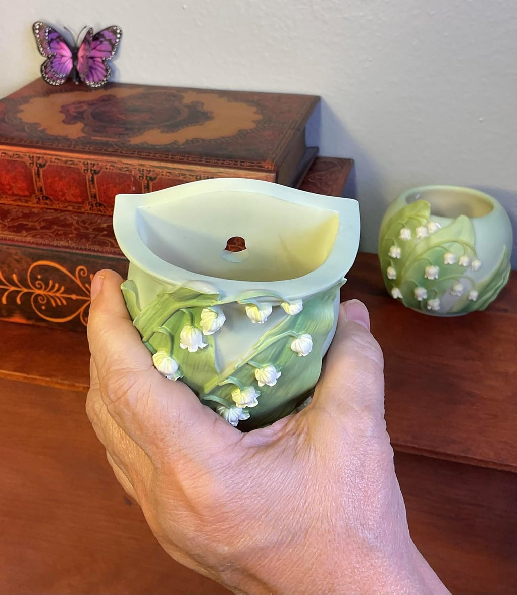 Lily of the Valley Wall Planter – Also Known as Mary’s Tears – Ibis and Orchid Designs – Hand Painted Bonded Marble – 7