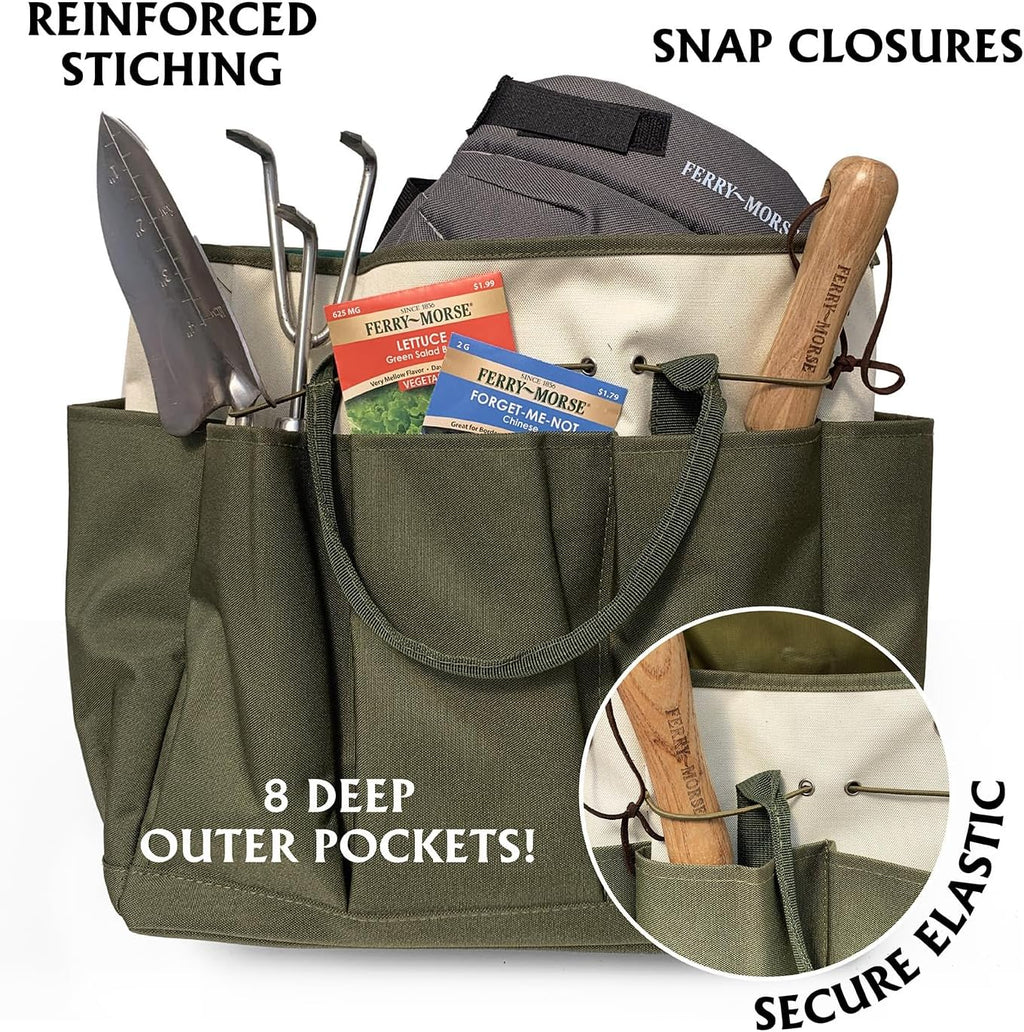 Ferry-Morse Garden Tool Bag KBAG-12-8 Pockets, Heavy Duty, Water Resistant, Tote Caddy