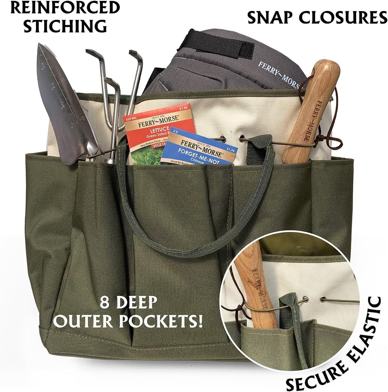 Ferry-Morse Garden Tool Bag KBAG-12-8 Pockets, Heavy Duty, Water Resistant, Tote Caddy