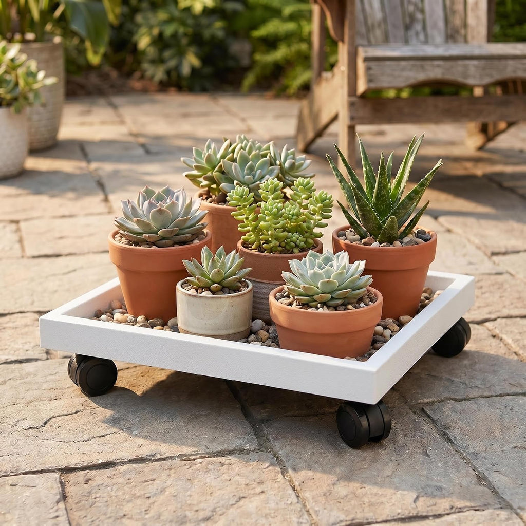 15.3 Inch Square Rolling Plant Caddy Saucer with Wheels, Heavy Duty Wheeled Planter Stand for Potted Plant, Coaster