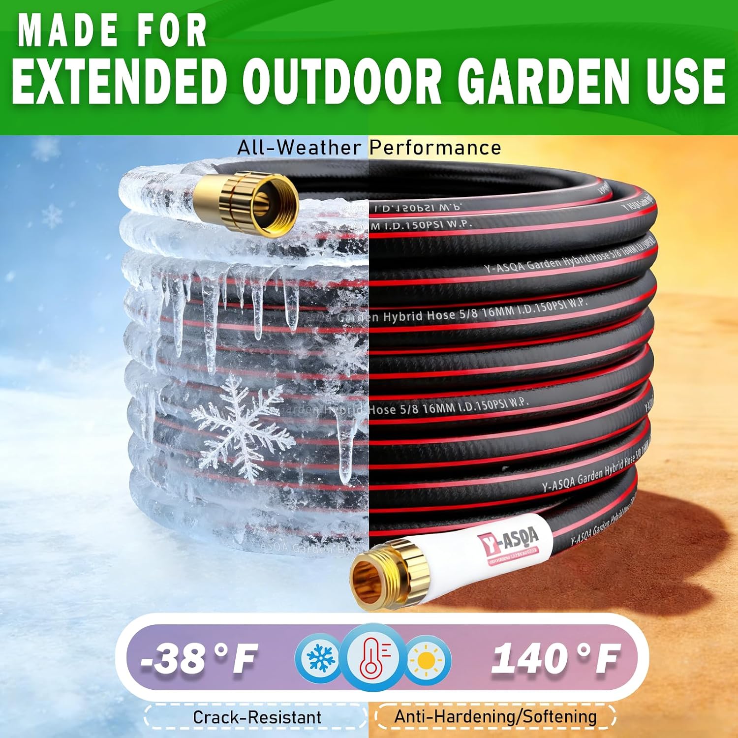YASQA 100FT Extra Long Heavy Duty Garden & Water Hose - Commercial Grade for Homeowners & Large Properties, Kink-Free