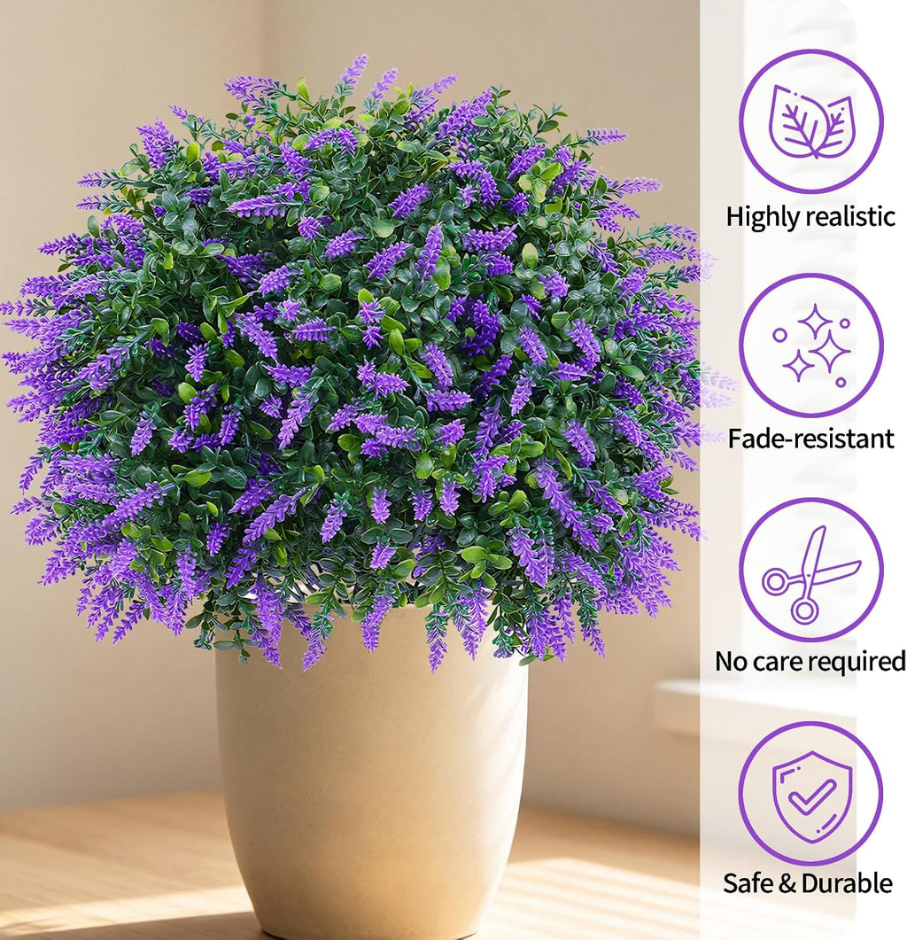 Artificial Lavender Boxwood Topiary Ball Trees Set of 2 Fake Shrubs Bushes | UV Resistant indoor outdoor faux evergreen