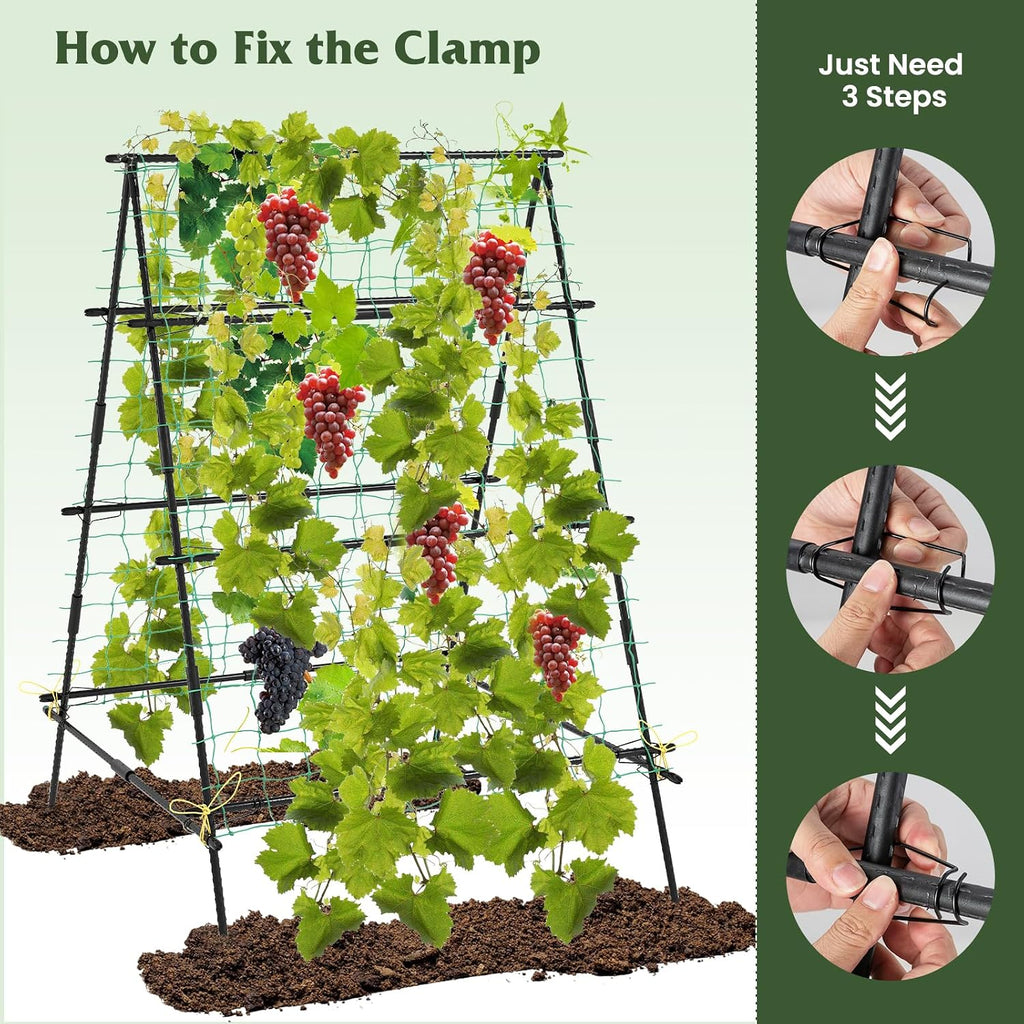 Giantex Cucumber Trellis, Trellis for Climbing Plants Outdoor, Garden Trellis w/Netting, PE-Coated Metal, Clips, Plant