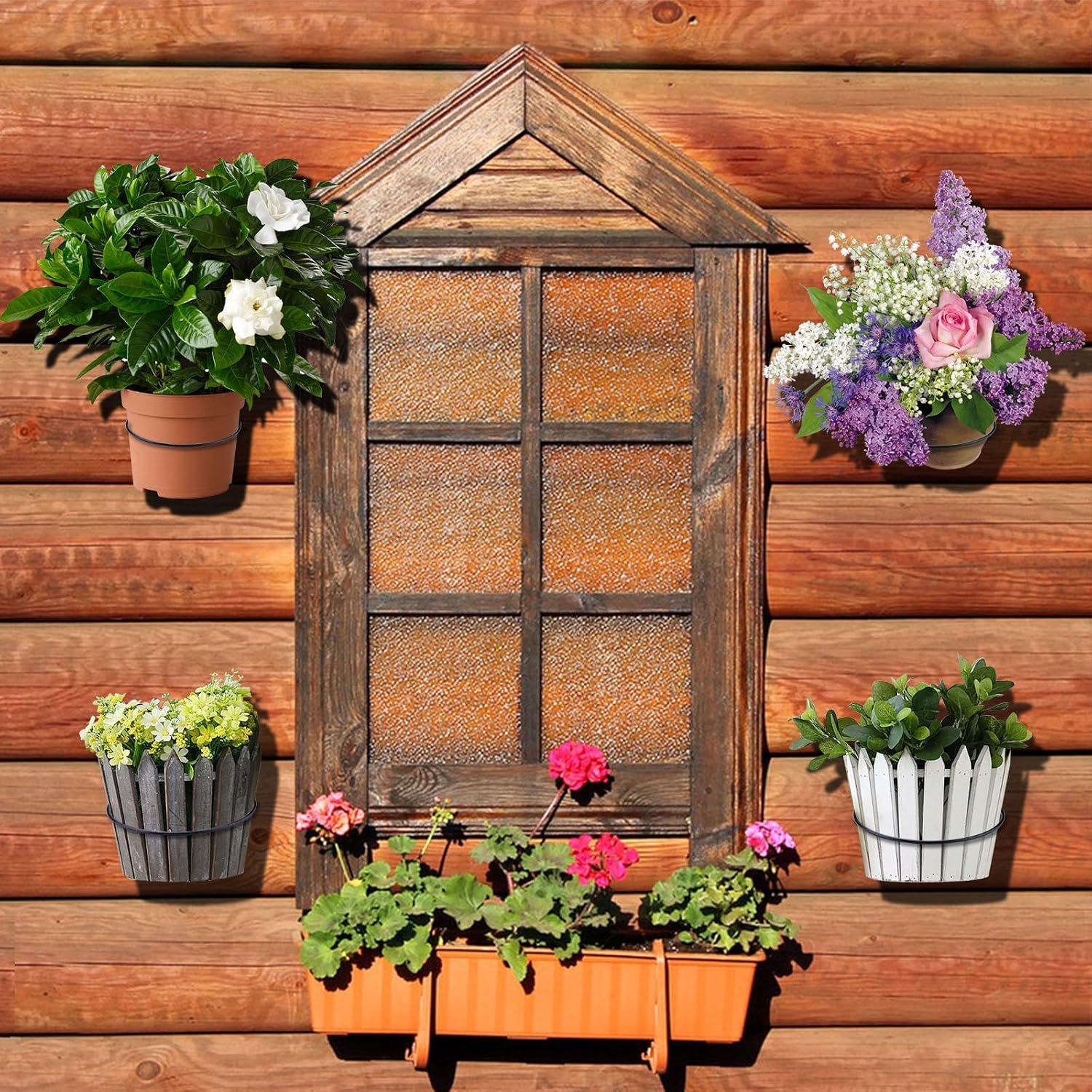 8 Pack 8 Inch Flower Pot Holder Ring Wall Mounted, Steel Plant Wall Hanger, Outdoors & Indoors Hanging Brackets, Fits