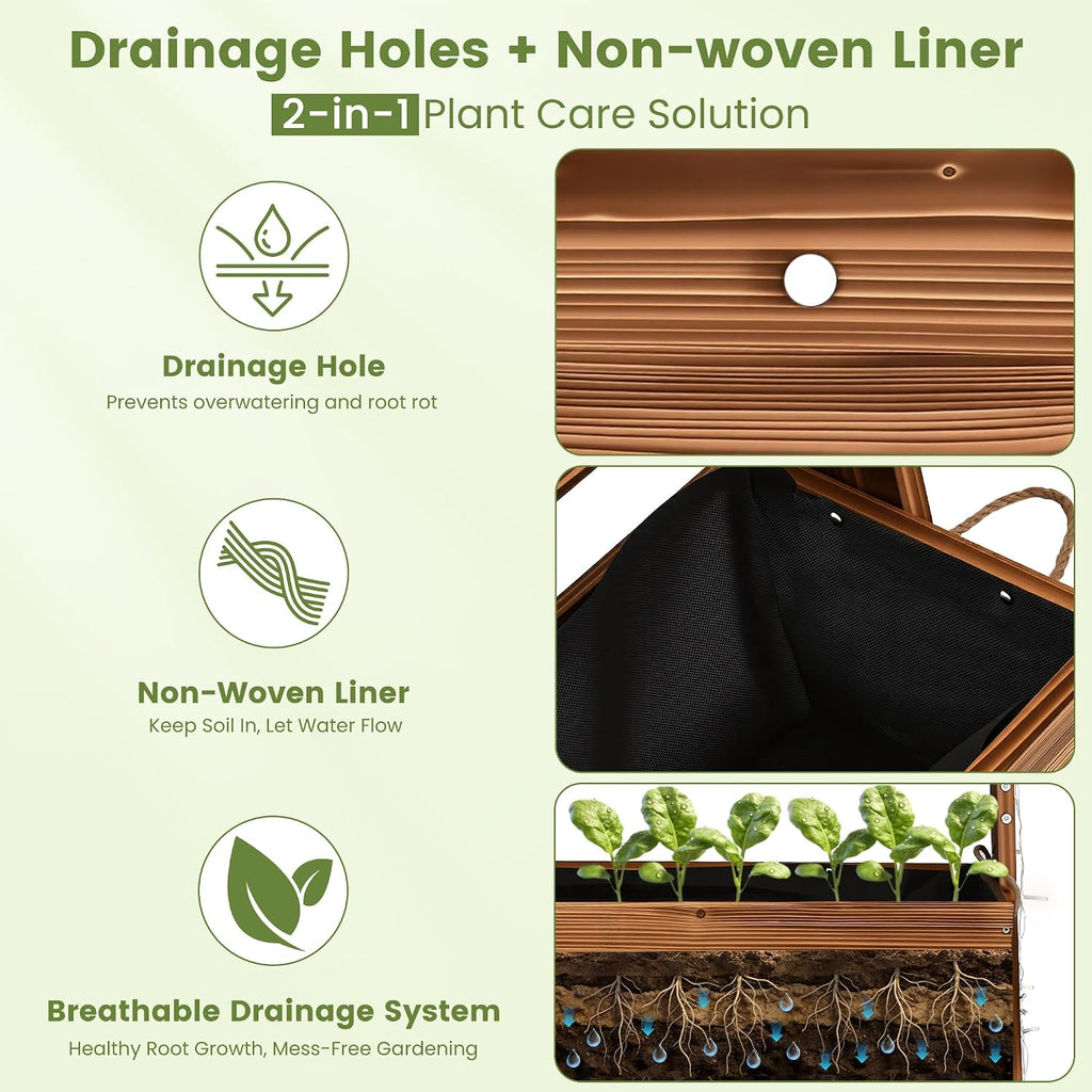 51" 4-Tier Vertical Garden Planter with LED Lights | Wooden Raised Garden Bed for Outdoor Herbs & Flowers, Wall-Leaning