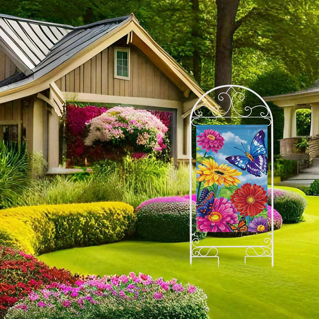 Liitrton Garden Flag Holder Stand Fits Max 14" x 25" Outside Flags, White | Yard Flag Holder | Decorative Metal Garden