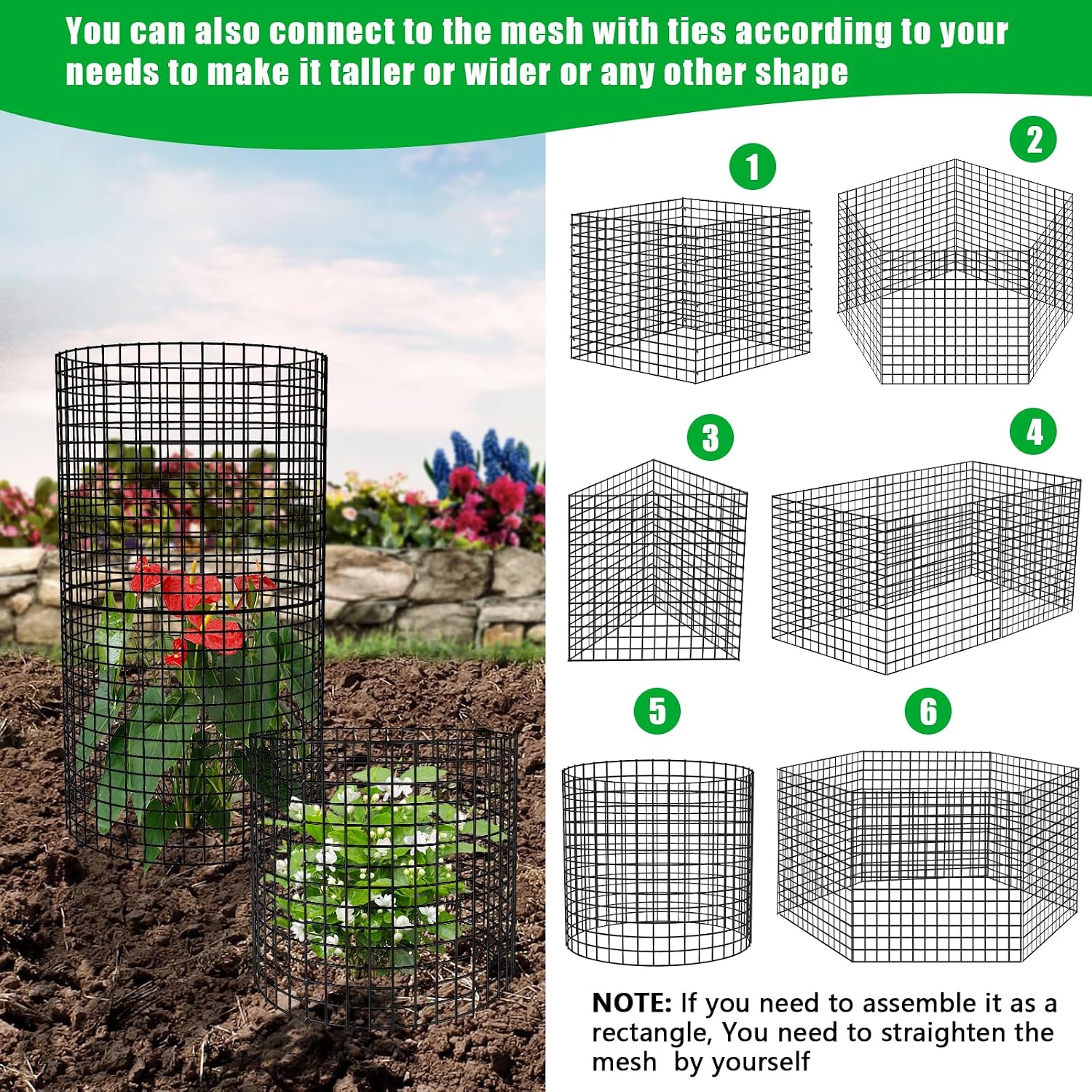 5 Pack Plant Protectors from Animals, 24x12" Plant Cages for Outdoor Plants | Wire Plant Protector, Thick Metal