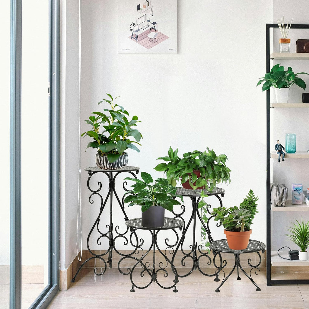NAKUPE 4-Pack Metal Plant Stand for Indoor Outdoor, Heavy Duty Flower Pot Stands for Multiple Plants, Rustproof Iron