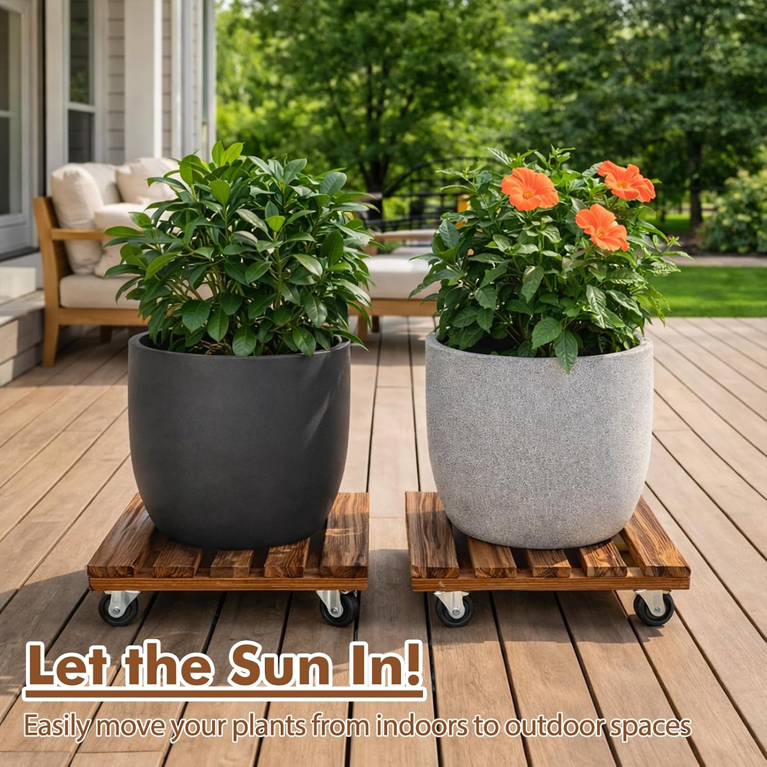 12 Inch Plant Caddy with Wheels, 4 Pack Rolling Plant Stand Rollers with Casters Wooden Plant Dolly with Wheels Heavy