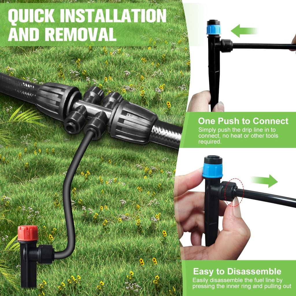 230FT Drip Irrigation System for Garden with 40 Nozzles & Emitters, Garden Watering System with 1/2" & 1/4" Tube and