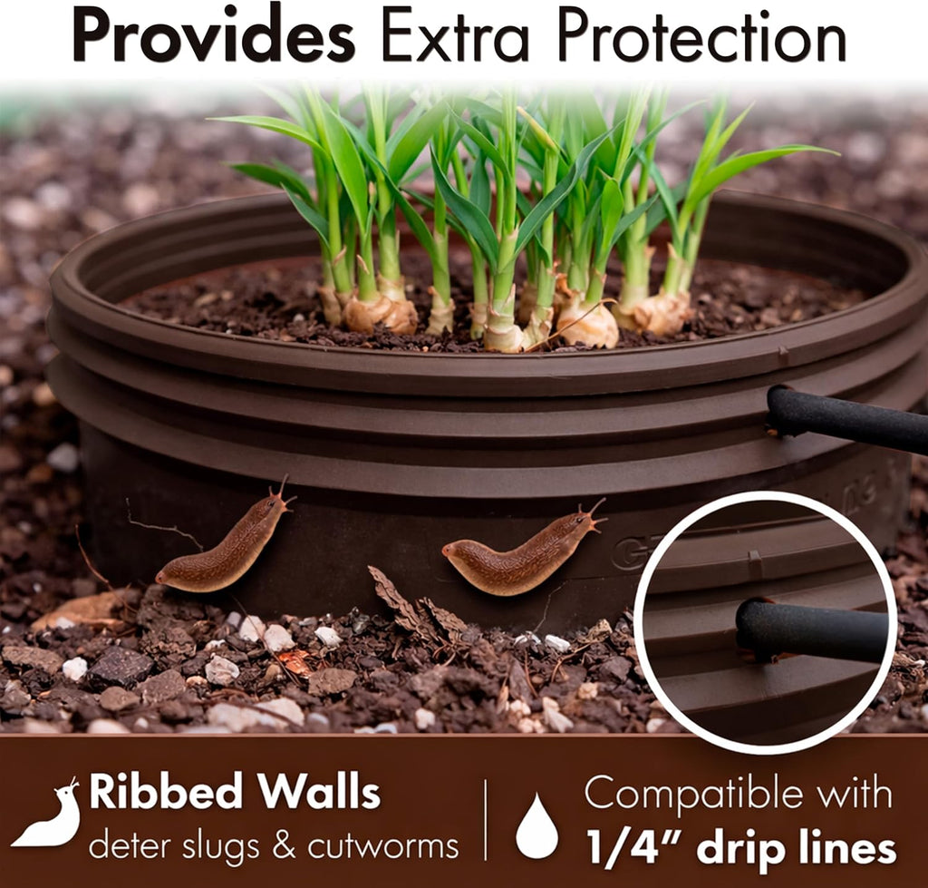 7 inch Solid Planting Grow Rings | 6 Pack Earth Brown | One-Piece Design for Deep Root Watering Veggies, Herbs &