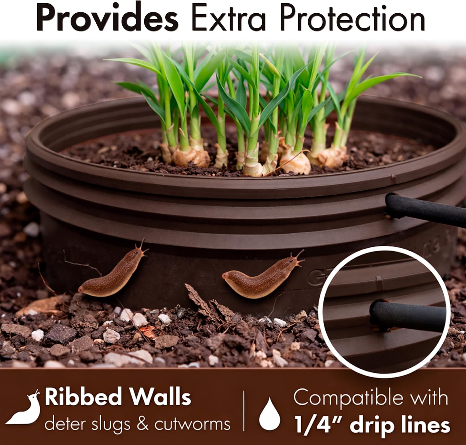 7 inch Solid Planting Grow Rings | 6 Pack Earth Brown | One-Piece Design for Deep Root Watering Veggies, Herbs &