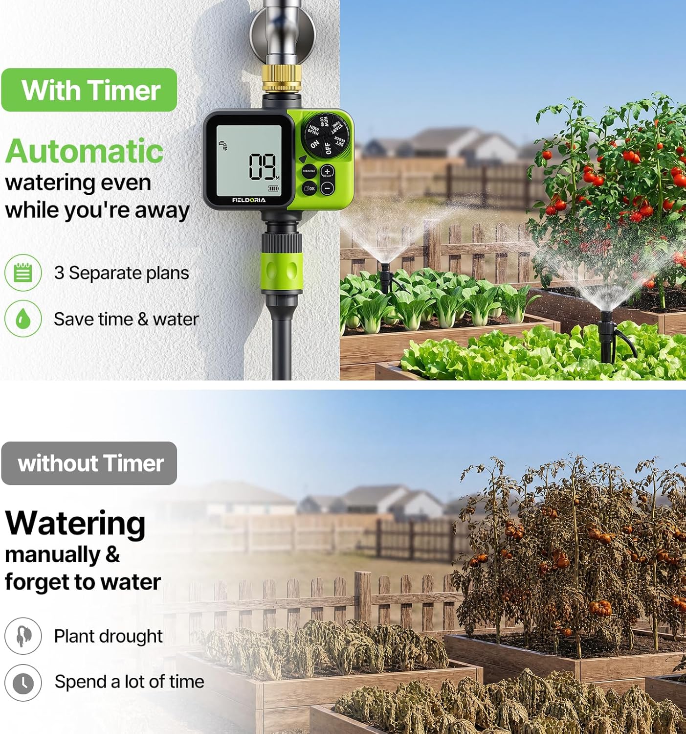 Sprinkler Timer, Brass Inlet Programmable Watering Timer for Garden Hose Fits 3/4” US Faucet, Outdoor Soaker Hose Timer