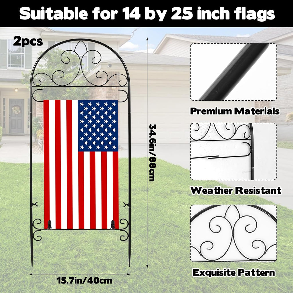 2 Pack Metal Garden Flag Holder Stand Scroll American Stand Yard Flag Pole Stake Fits Max 14 x 25 Inch for Outside