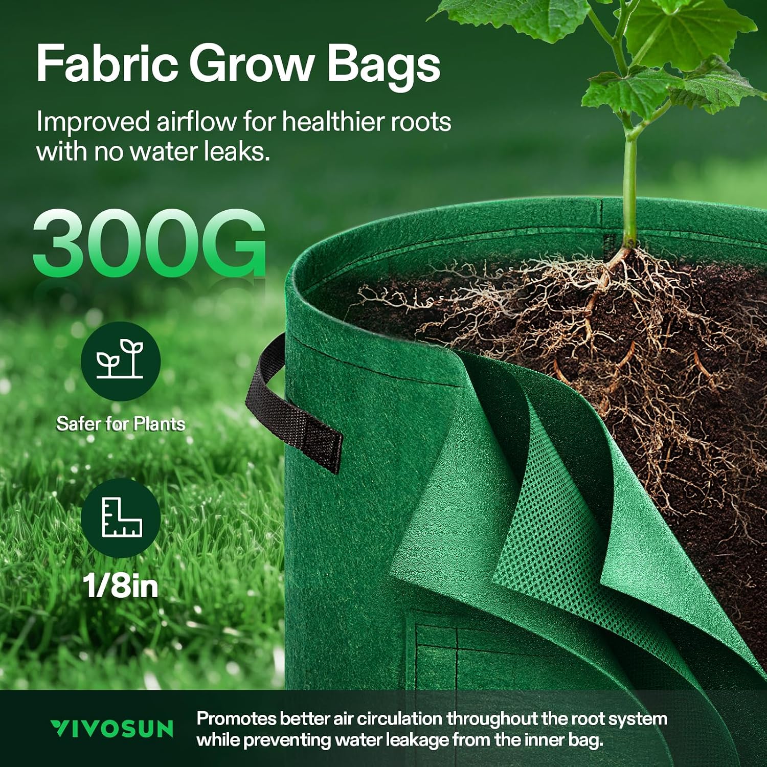 VIVOSUN 5-Pack 10 Gallon Potato Grow Bags, Roll-up Harvest Window | Easy Potato Harvesting, 300G Thick Nonwoven Fabric