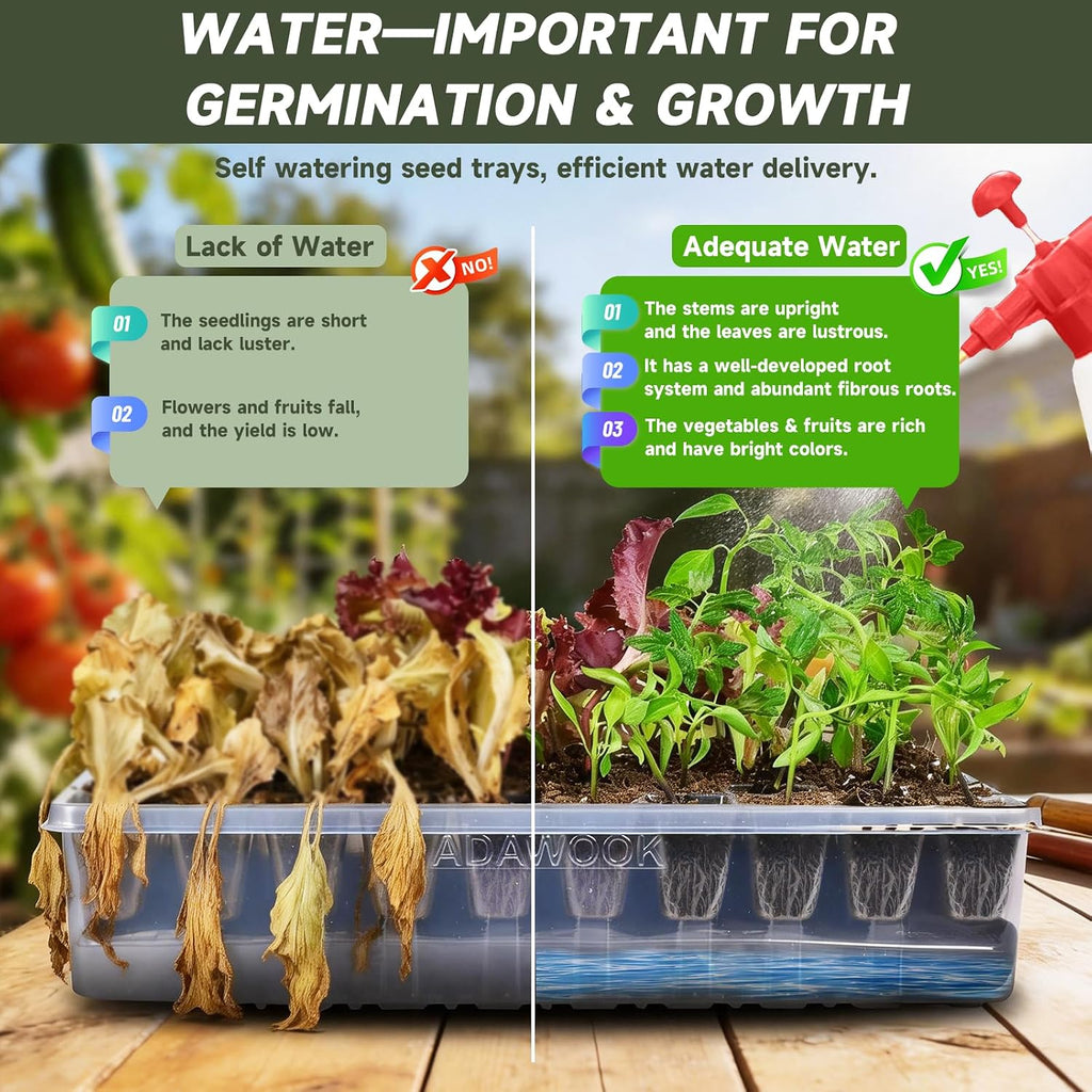 Adawook Self-Watering Seed Starter Tray, Seed Starter Kit Self Water, Germination Trays for Seed Starting with High