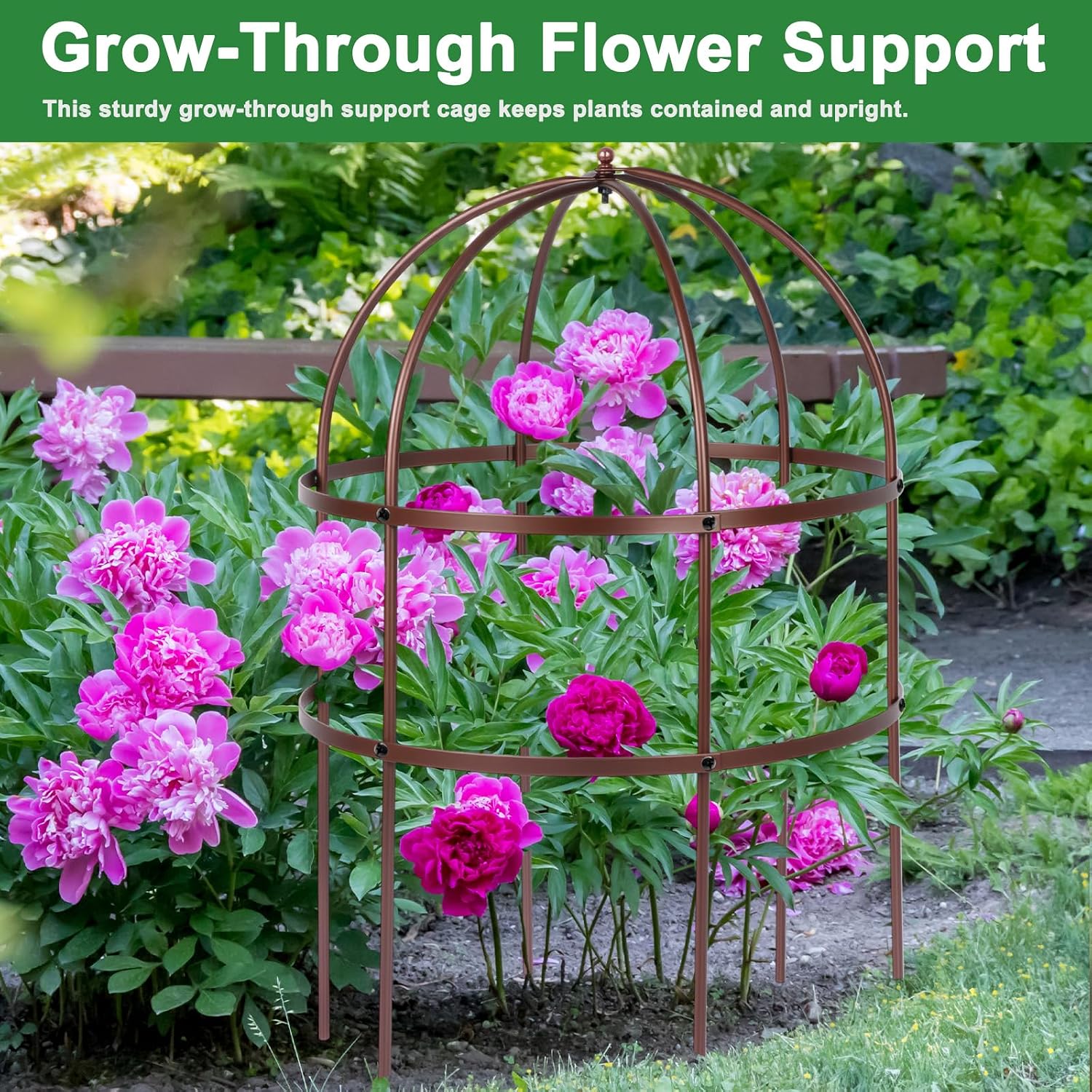 1 Pcs Jardin Bird Cage Plant Support 24" H Large Sturdy Grow-Through Flower Support Peony Cage Climbing Plant Support
