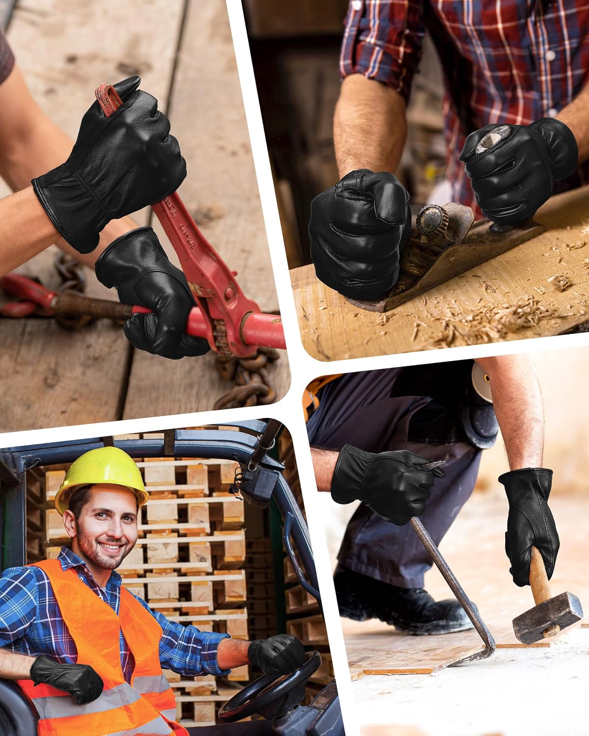 OZERO Leather Garden Gloves: Soft Breathable Deerskin Gloves (Black, L) | for Driving, Motorcycle, Horse Riding