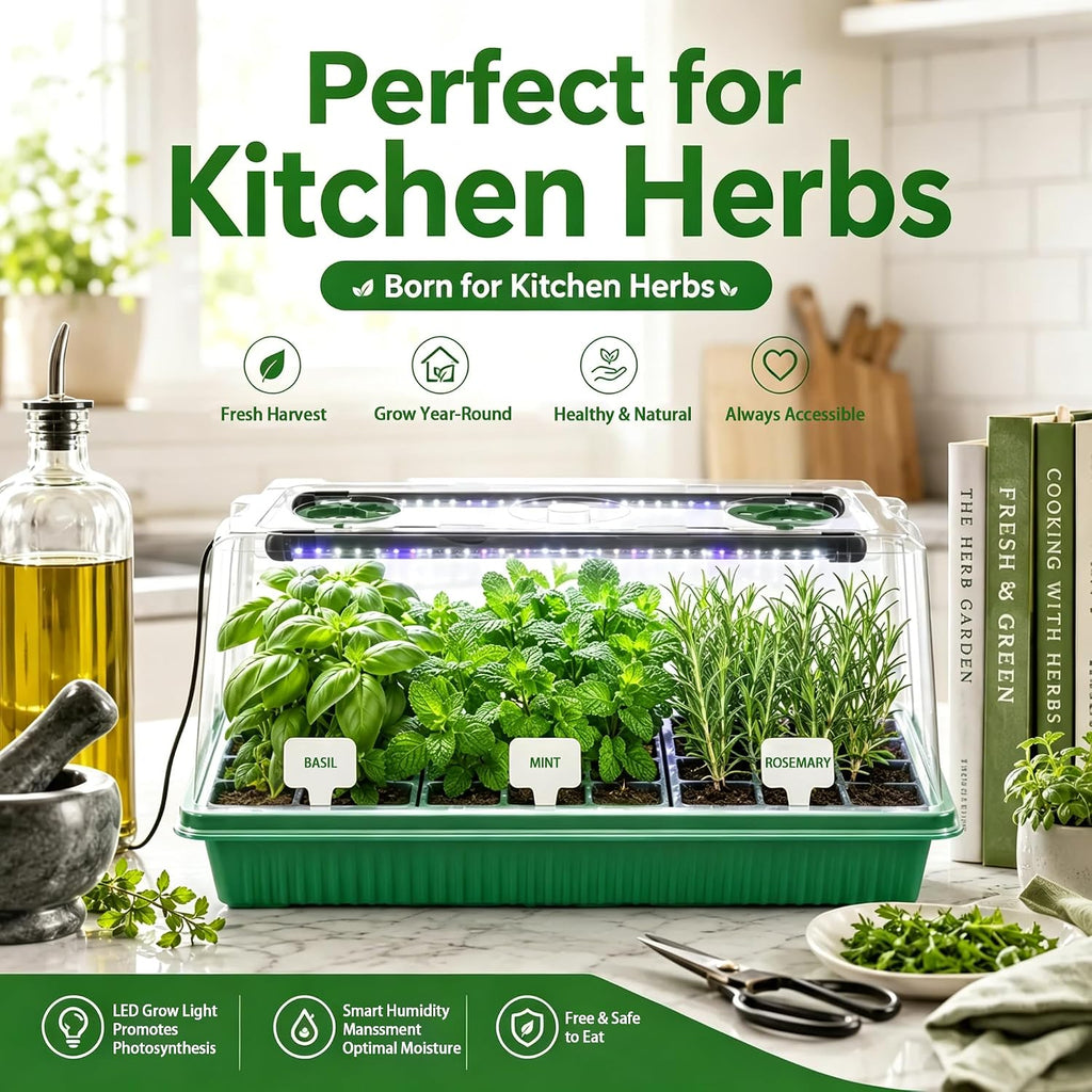 Seed Starter Tray with Timed Grow Light, 2 Pack 80 Cells Plant Starter Tray Seedling Starter Kit with Humidity Domes