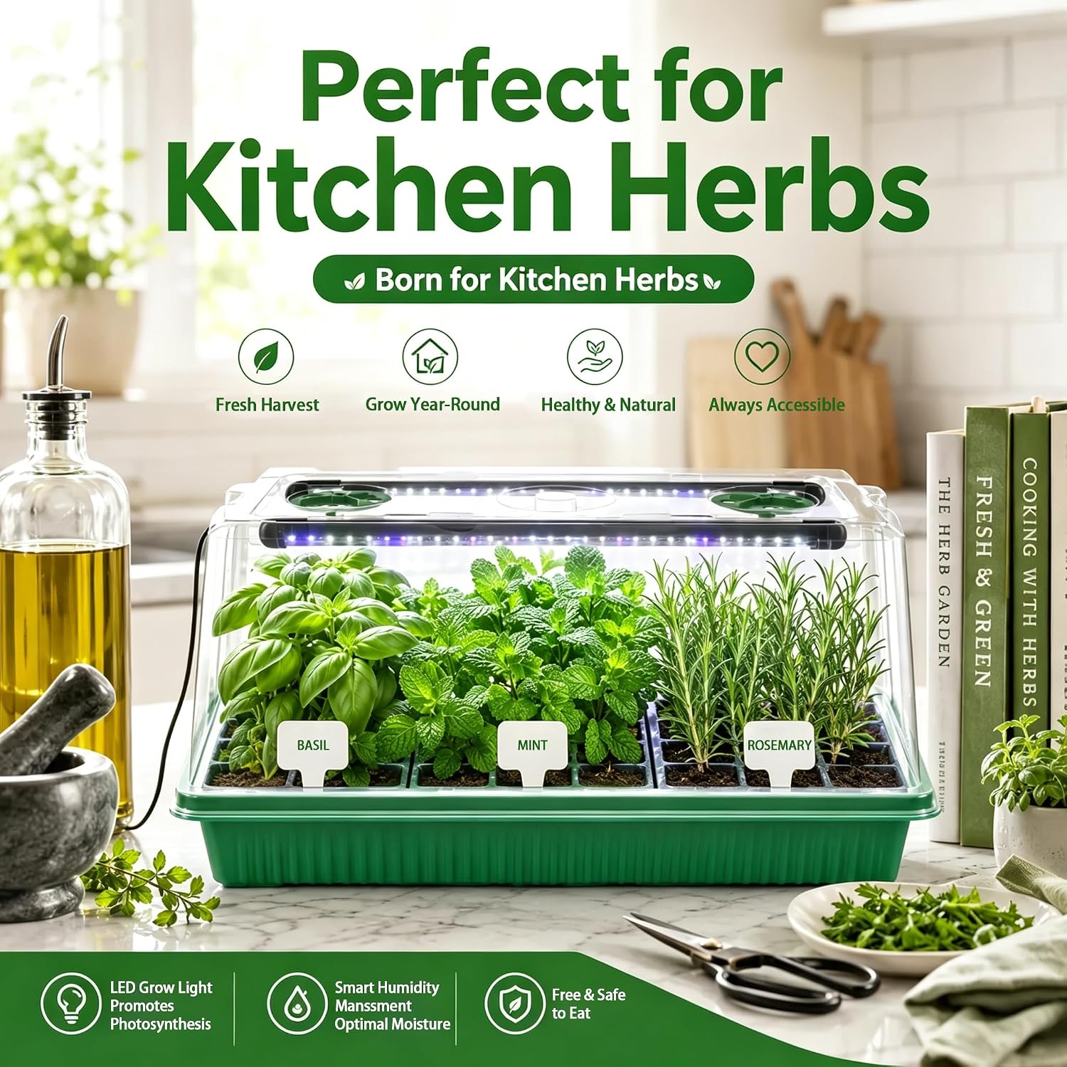 Seed Starter Tray with Timed Grow Light, 2 Pack 80 Cells Plant Starter Tray Seedling Starter Kit with Humidity Domes