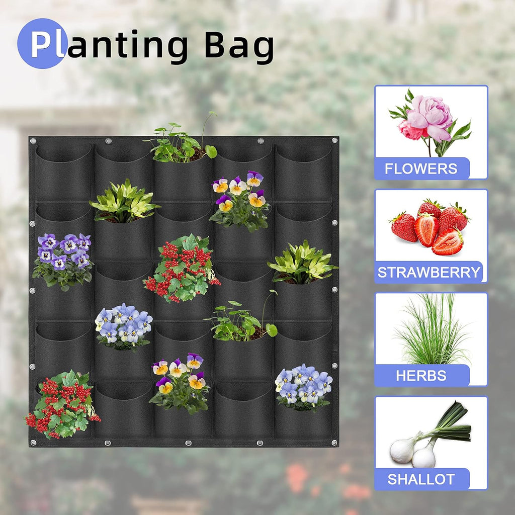25 Pockets Hanging Planter Bags, Hanging Vertical Wall Mounted Plant Planting Grow Bags, Herb Garden Planter Outdoor