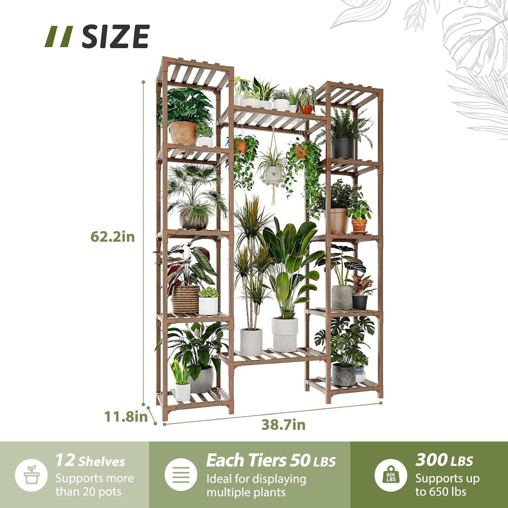 GENTINGBRO Plant Stand Indoor Outdoor 62.2“ Tall Plant Shelf Large Tiered Flower Stands for Multiple Display Wood