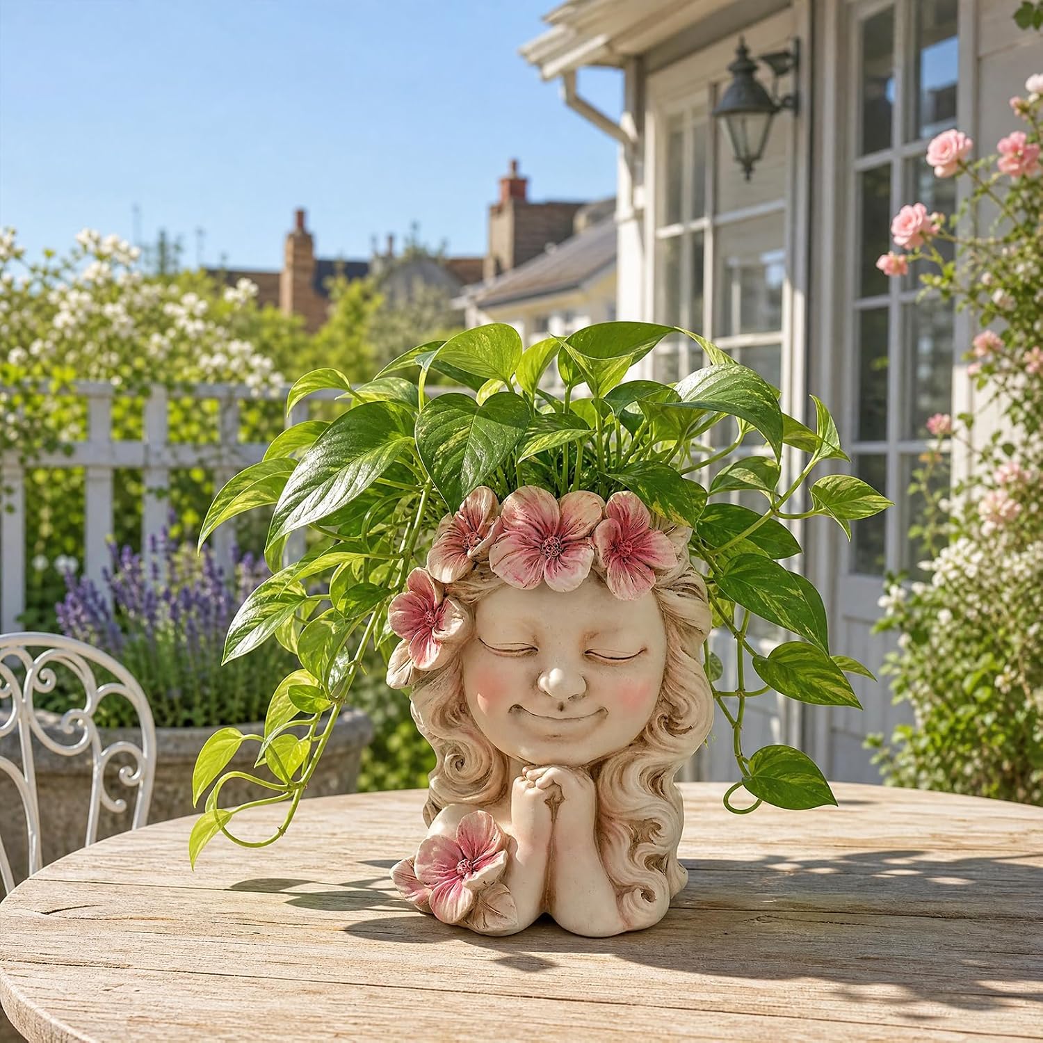 Flower Girl Head Planter Pot, Resin Face Planter for Indoor Outdoor Plants | Cute Succulent Pots, Decorative Plant Pots