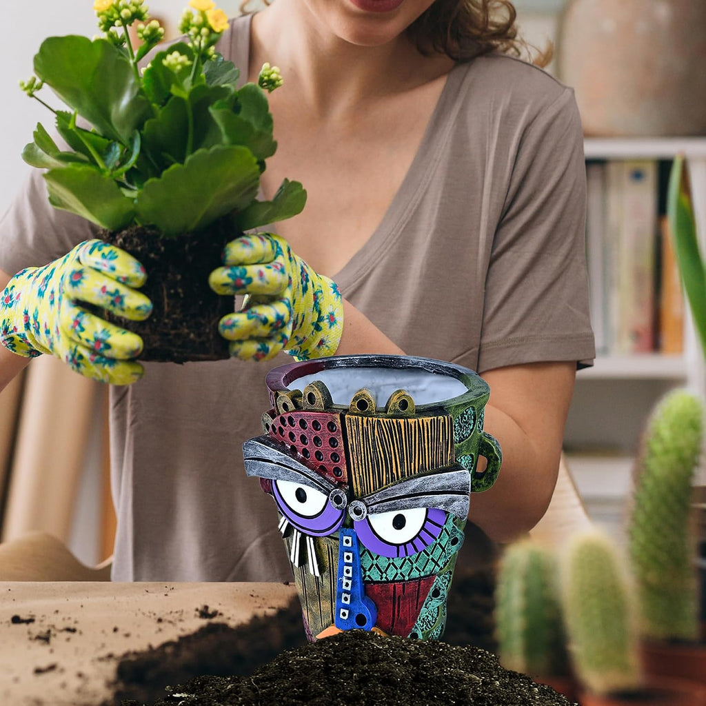 Midogaigai Abstract Face Planter Pots for Indoor Plants & Flowers Deco Gift | Funny Planter,Colorful Resin Flower Pots
