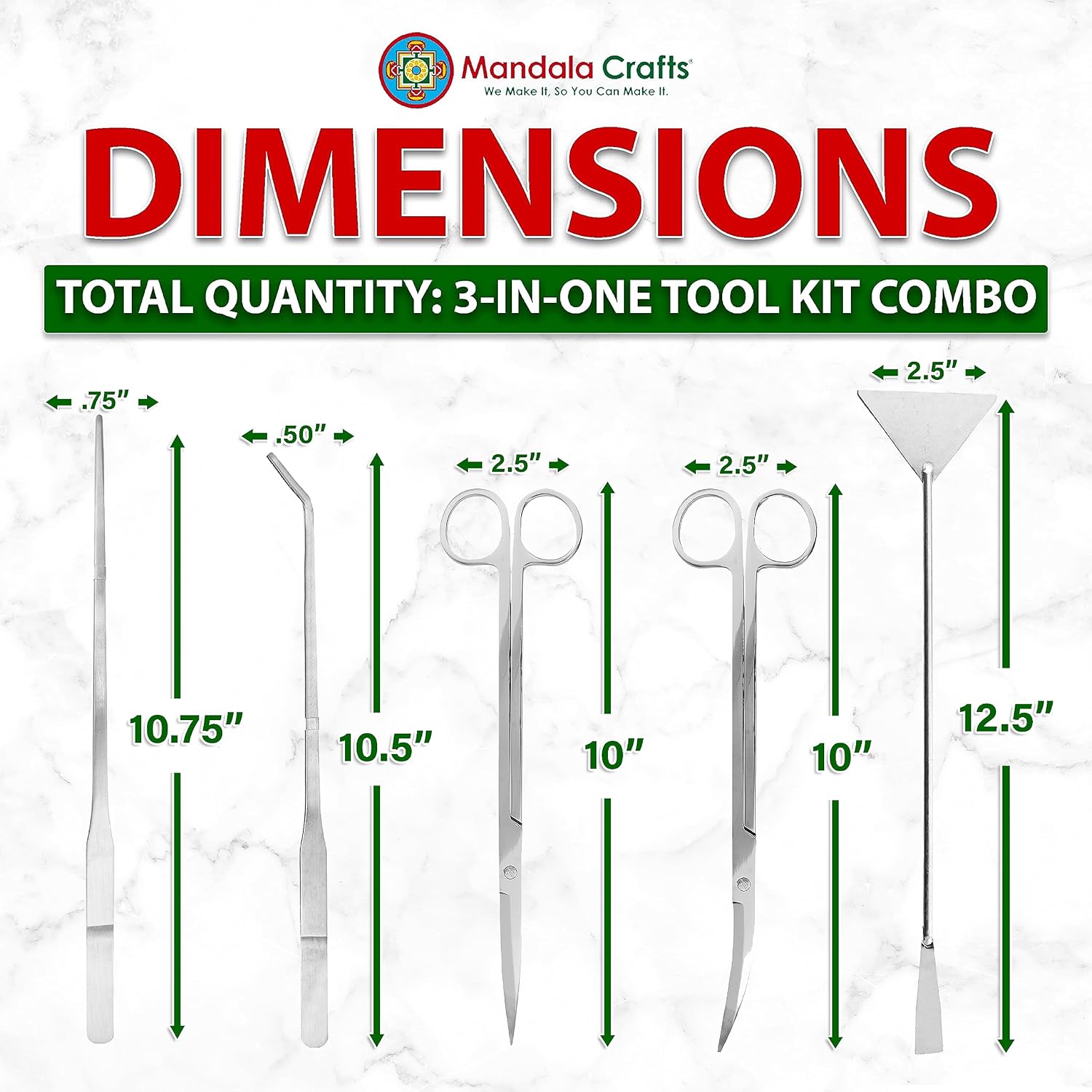 Mandala Crafts Stainless 12" Aquascape Tool Kit for Aquarium Terrariums | Long Reach Rust Resistant, Spatula, Tweezers