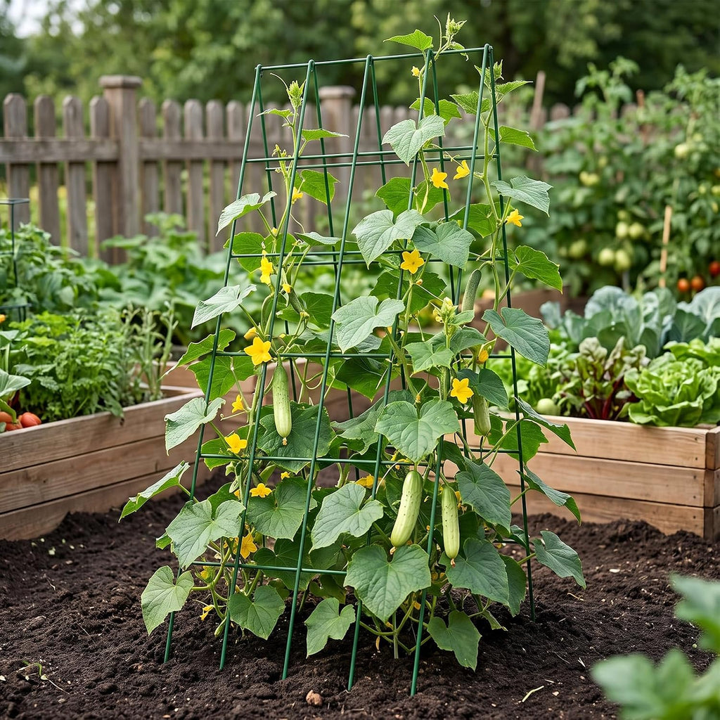 39.4" H Cucumber Trellis, 2 Pack Foldable A Frame Garden Trellis | PVC-Coated Steel Plant Support for Raised Bed