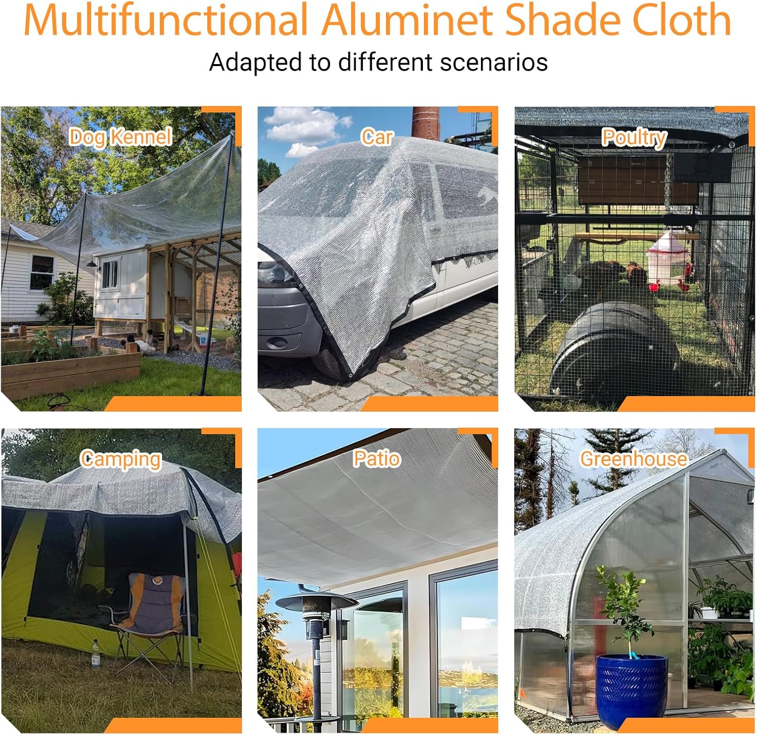 POYEE 10x20ft 85% Aluminet Shade Cloth | Reflective Sun Shade Cover with Grommets for Garden, Car, Chicken Coop, Dog