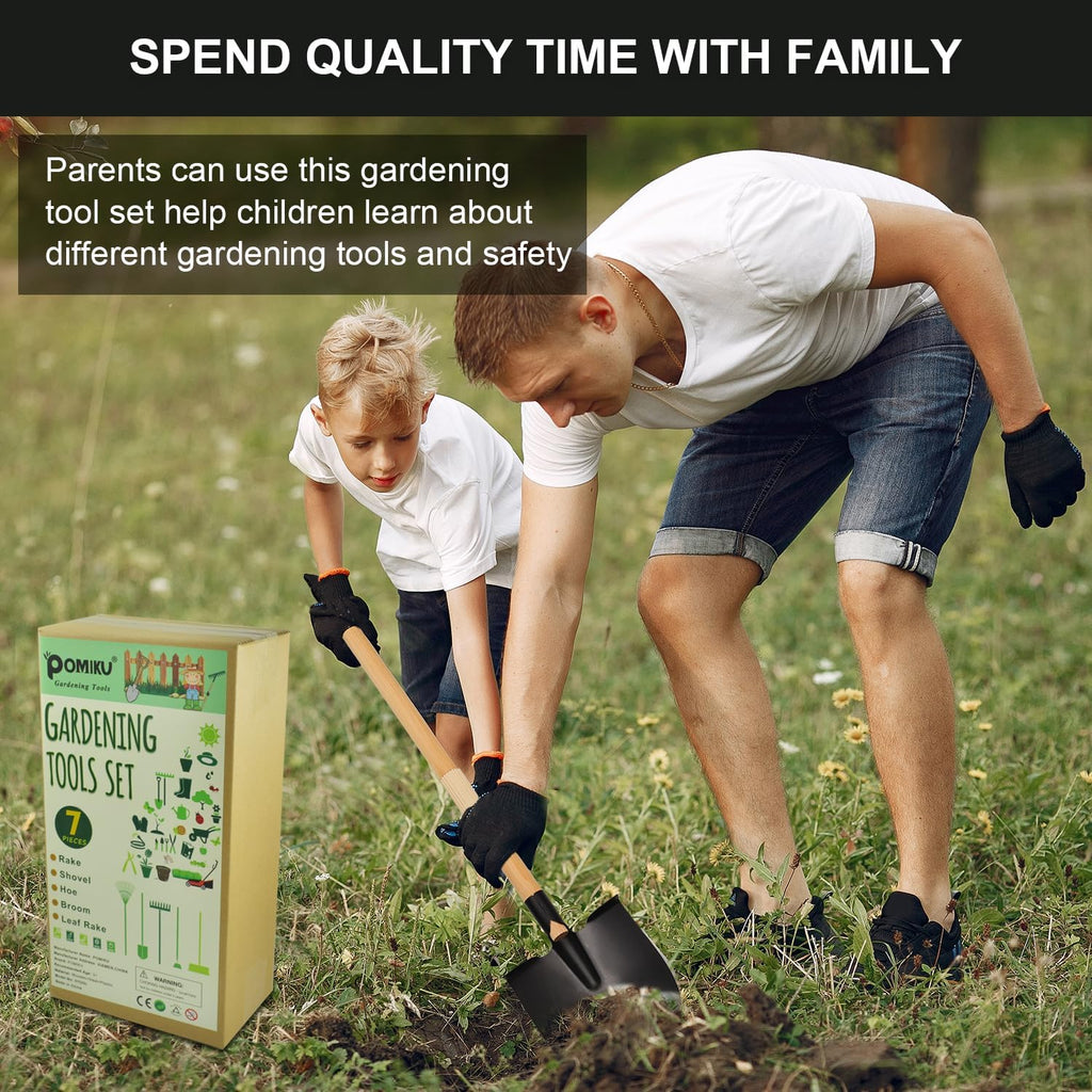 Kids Rake and Shovel Sets, 7PCS Child Metal Gardening Tools for Real Digging-Great for Garden, Yard, Sandbox, Lawn