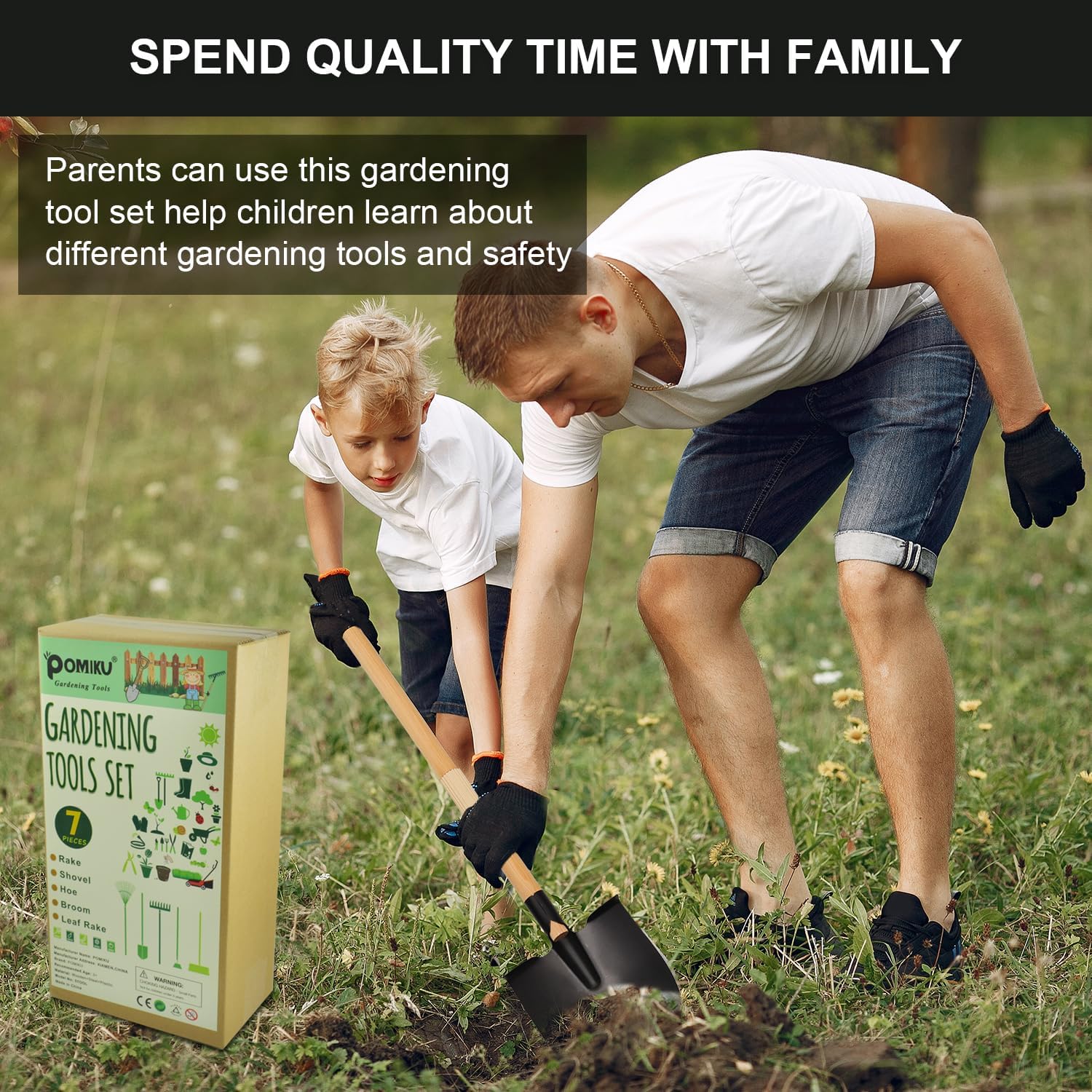Kids Rake and Shovel Sets, 7PCS Child Metal Gardening Tools for Real Digging-Great for Garden, Yard, Sandbox, Lawn