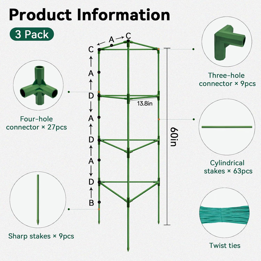 Halatool 3 Pack 60 Inch Adjustable Tomato Cages for Graden | Heavy Duty, Metal Tall Collapsible Tomato Trellis Plant