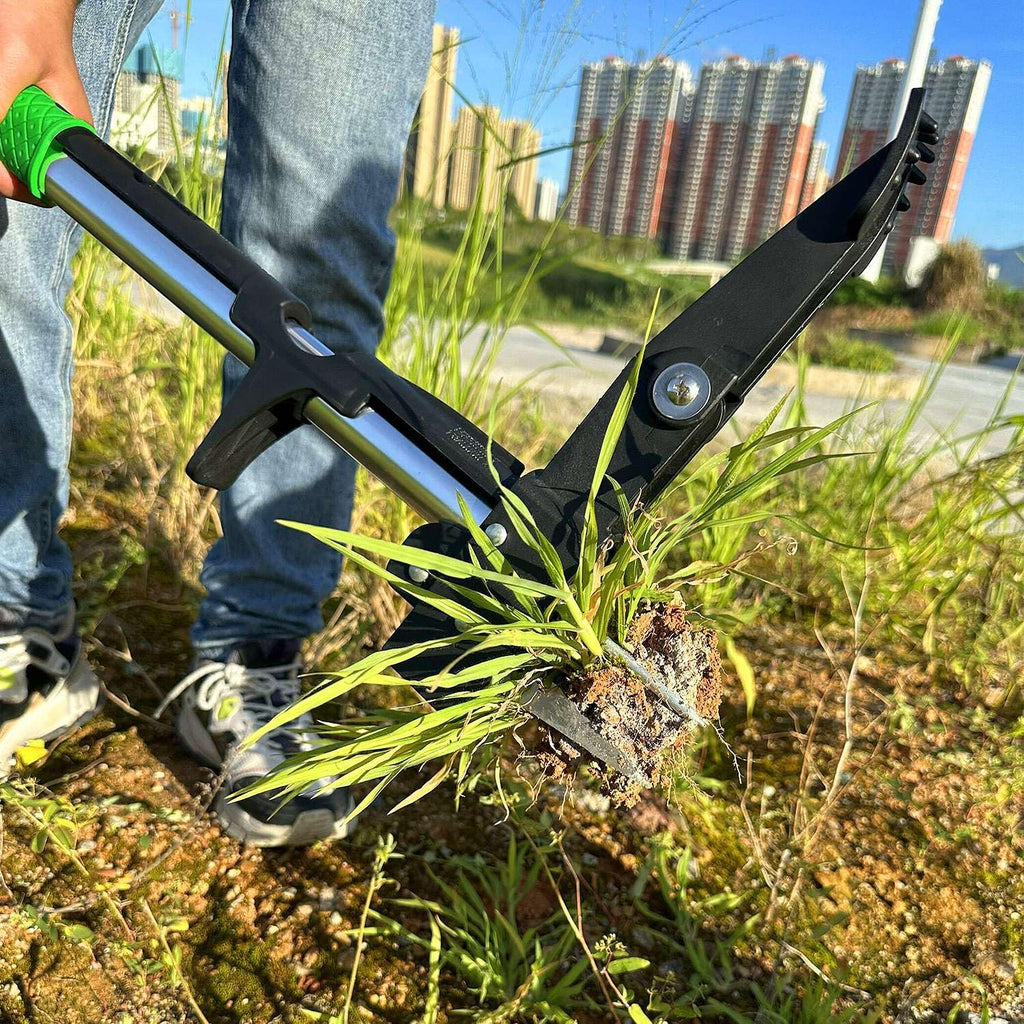Weed Puller 38.97in Aluminum Weed Puller Stand Up Weeder Without Bending Kneeling Manual Weed Remover Tool with 4 Claws