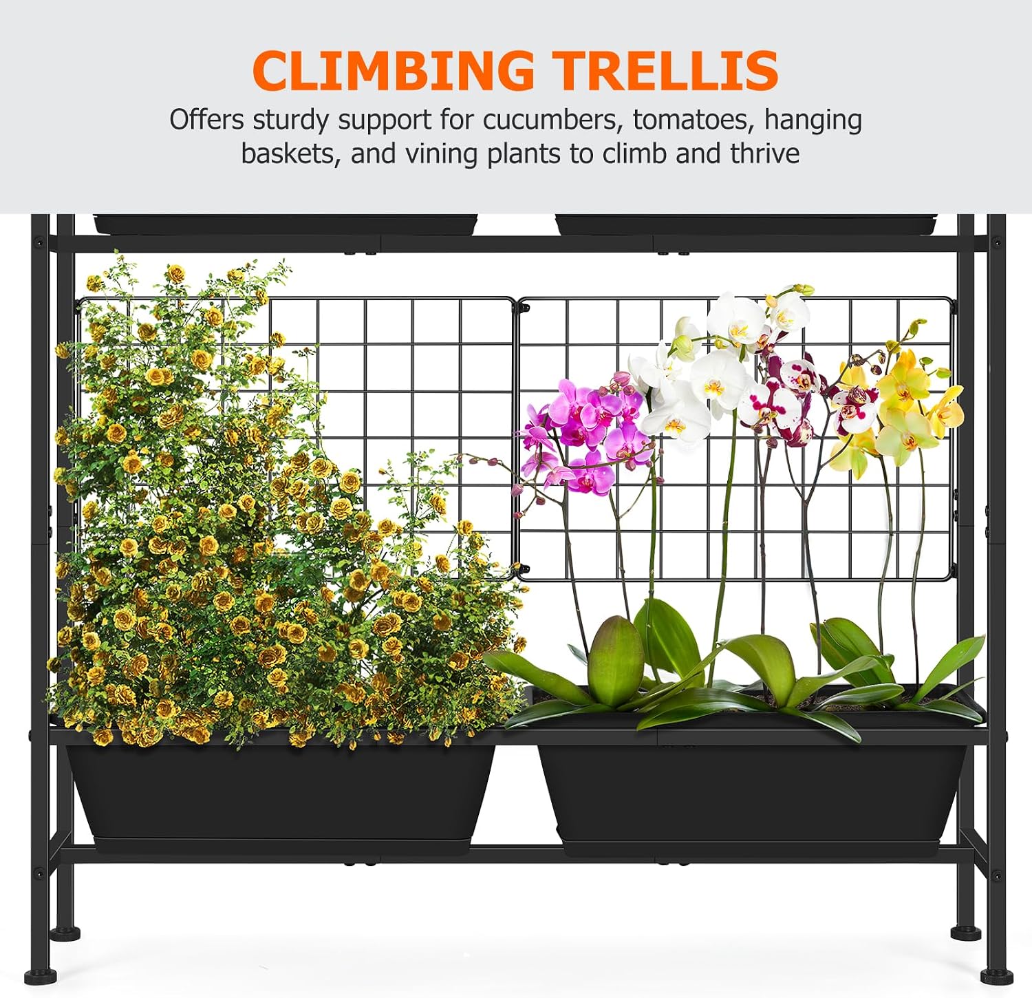 OYEAL Raised Garden Bed 32" Tall Elevated Planter Boxes with Trellis & Legs, Vertical Herb Garden Planter Outdoor for