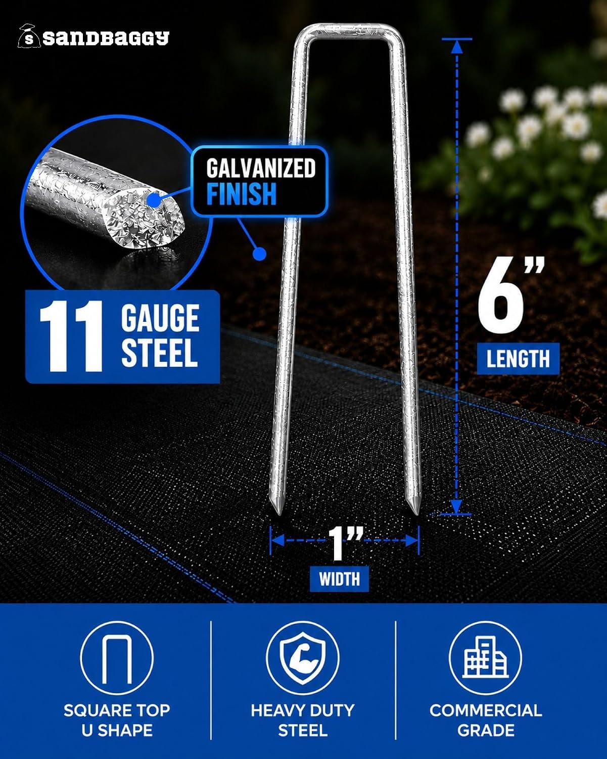 Sandbaggy 200-Count Rust-Free 6-Inch Landscape Staples (11 Gauge Steel) - Galvanized SOD Garden Stakes Pin ~ Trusted by