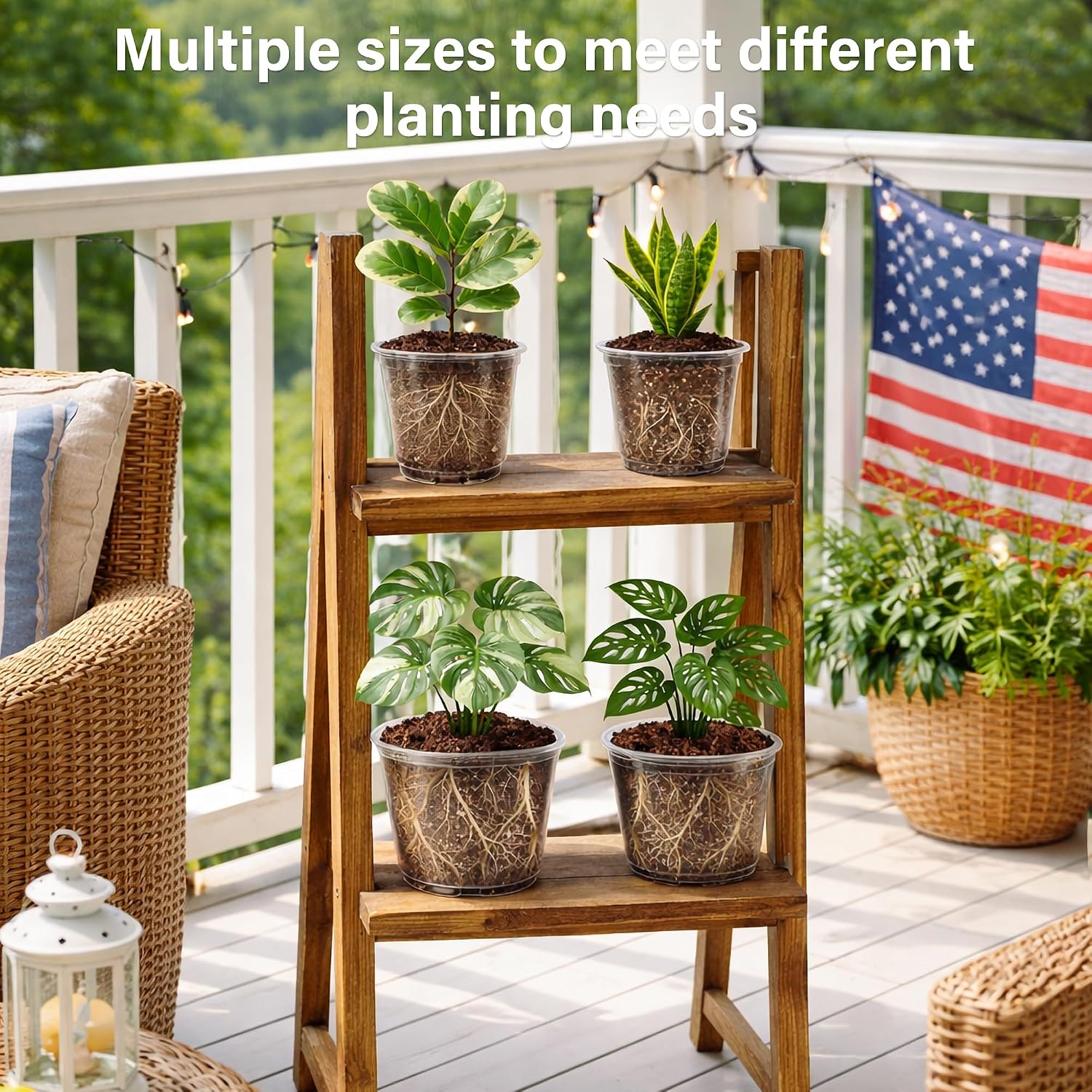 Bluepro Clear Nursery Pots with Drainage Holes, 5/6/8/10 Inch, 16-Pack | Clear PET, 4 Each of Four Large Sizes, Root