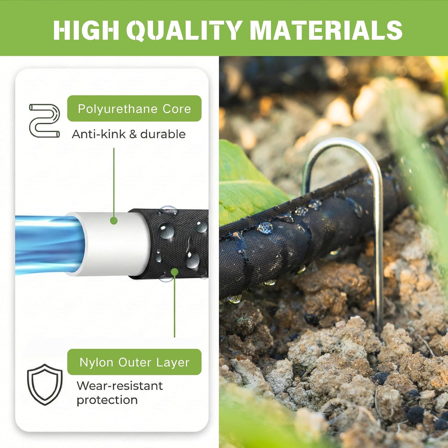Flat Soaker Hose 50 FT, Garden Soaker Hose for Lawn and Yard, Water-Saving | Drip Soaker Hose for Garden Bed and Lawn
