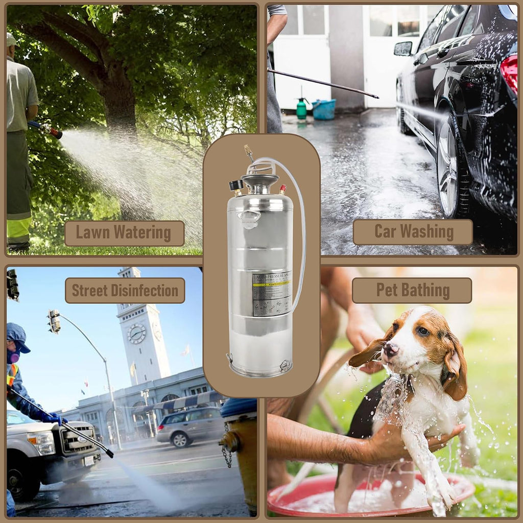 1 Gallon Stainless Steel Sprayer, 12 Wand & 3FT Reinforced Hose, Heavy Duty Hand Pump Sprayer with Pressure Gauge