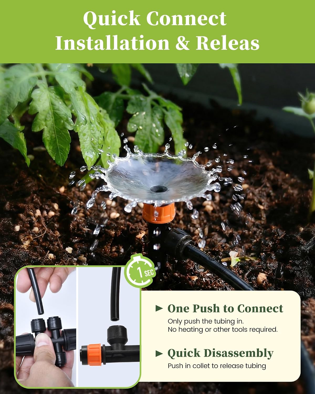 RAINPOINT Drip Irrigation System, Quick-Connect Garden Watering System Kit with Adjustable Emitters for Greenhouse