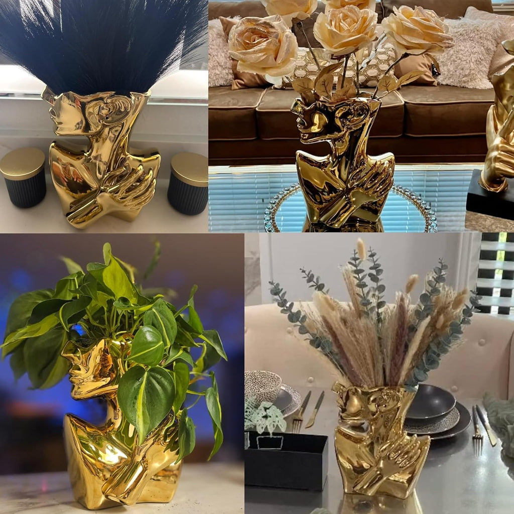 Notakia Gold Head Planter Vase - Ceramic Face Bust Pot for Succulent Plants, Modern Home Decor Indoor Flower Pot, 9.84"