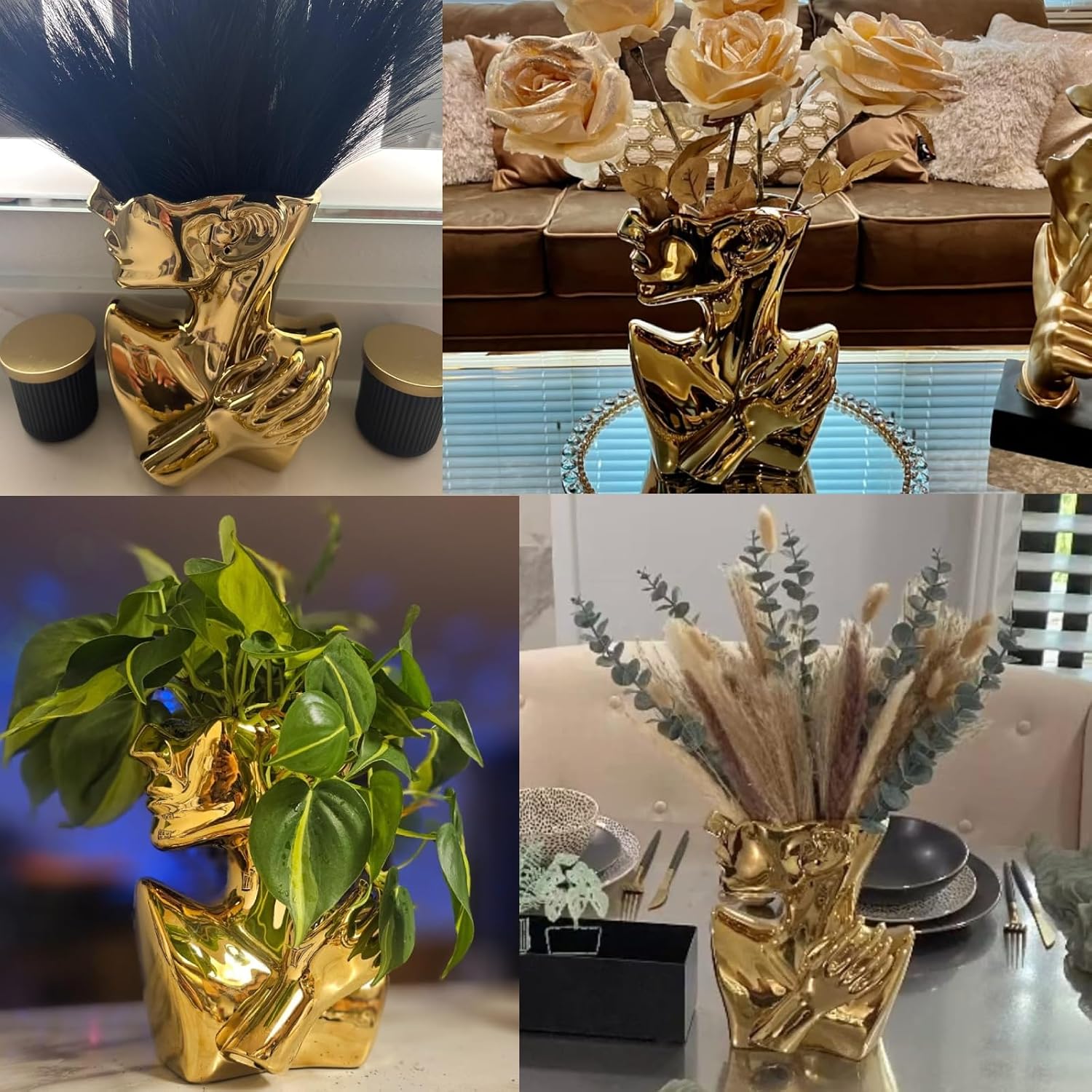 Notakia Gold Head Planter Vase - Ceramic Face Bust Pot for Succulent Plants, Modern Home Decor Indoor Flower Pot, 9.84"
