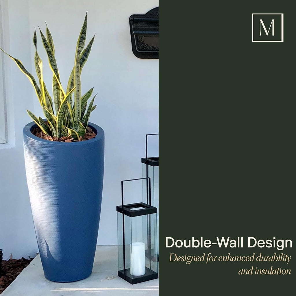 Mayne Modesto 32in Tall Round Modern Planter, Espresso | All season, Indoor/Outdoor, Double-wall design, Fade