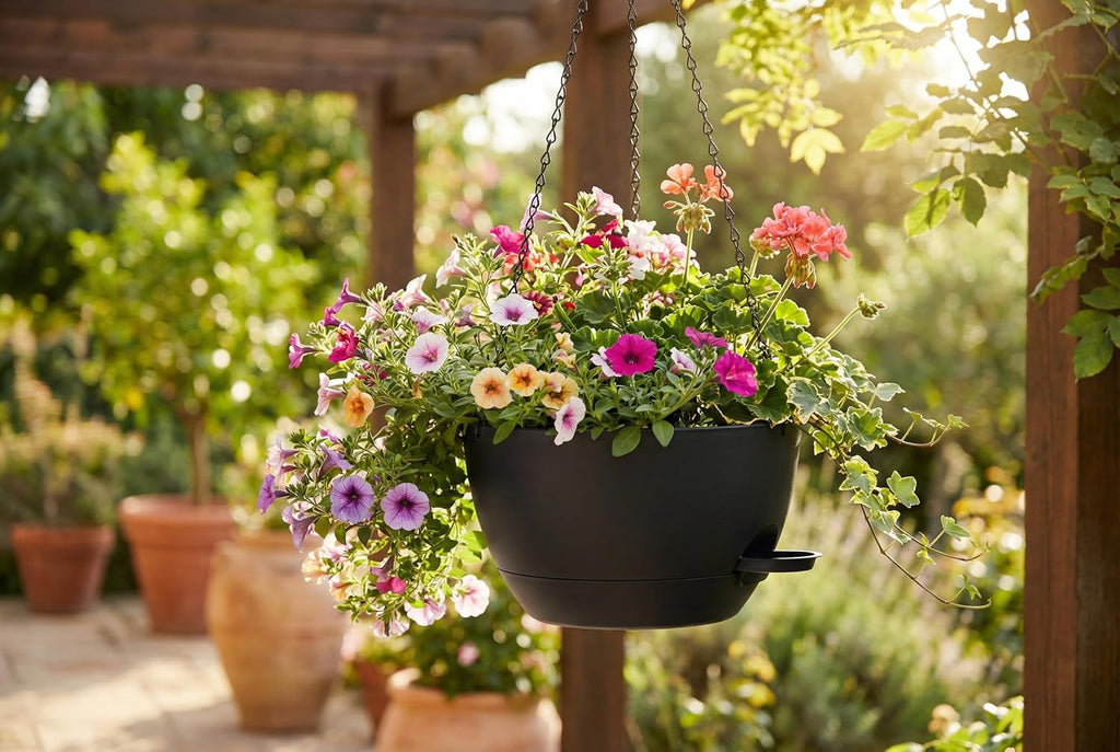 Hanging Planters, 3-Pack 10 Inch Self-Watering Pots with Drainage Holes and Chains, Matte Plastic Planters for