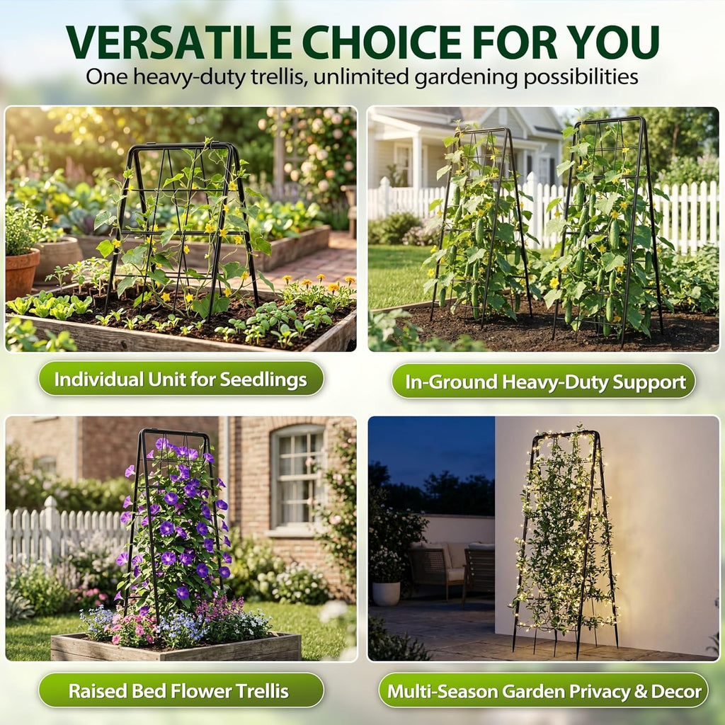 2 Pack 50" Tall A Frame Trellis for Climbing Plants Outdoor (50" X 17") – Heavy Duty Garden Adjustable Trellis, Metal