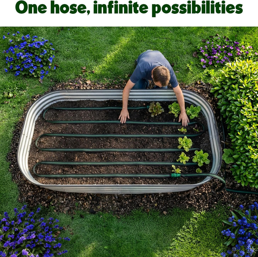 Flat Soaker Hose 75ft for Garden // Drip Hose for Garden Beds // Heavy Duty Leakproof Design with Quick Connect //