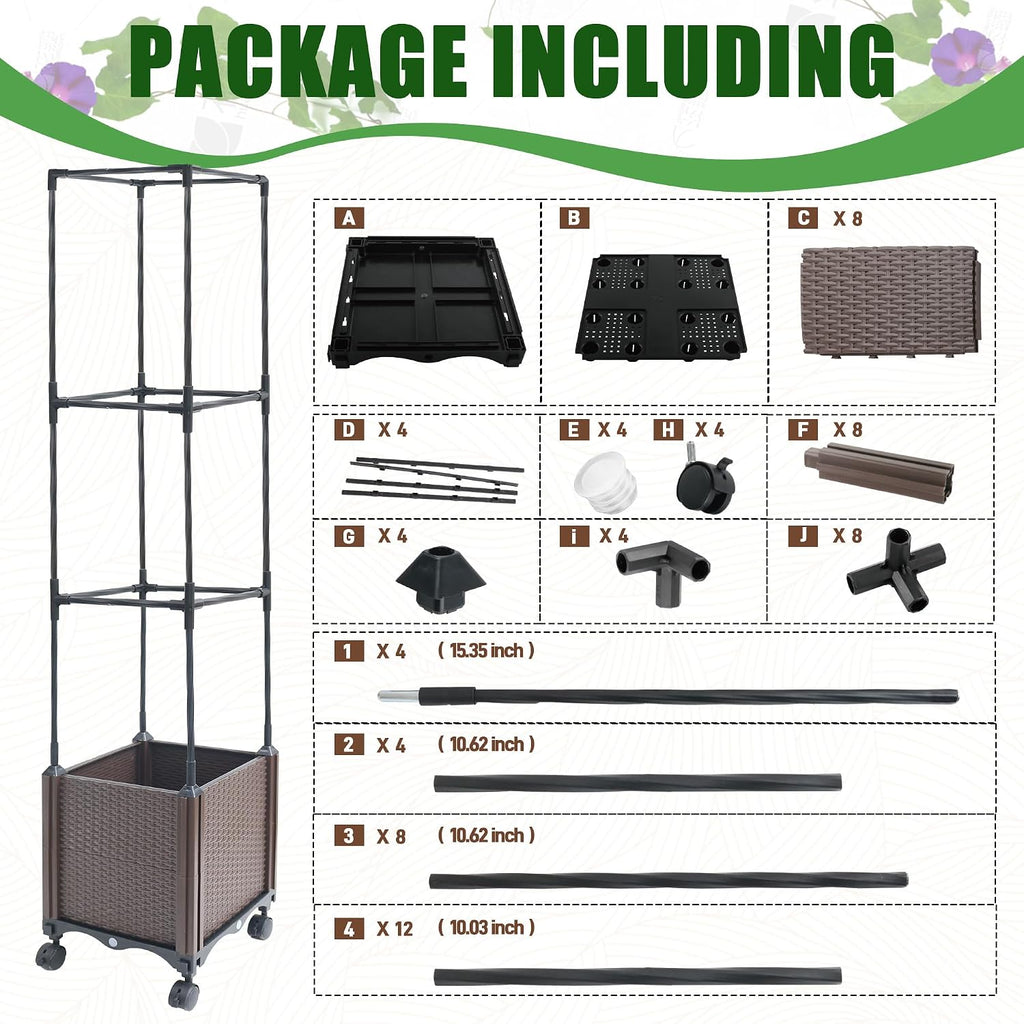 Quibbay Raised Garden Bed with Tomato Planter Cage,50.4" Self Watering Tomato Planter with Plastic Coating Steel Pipe