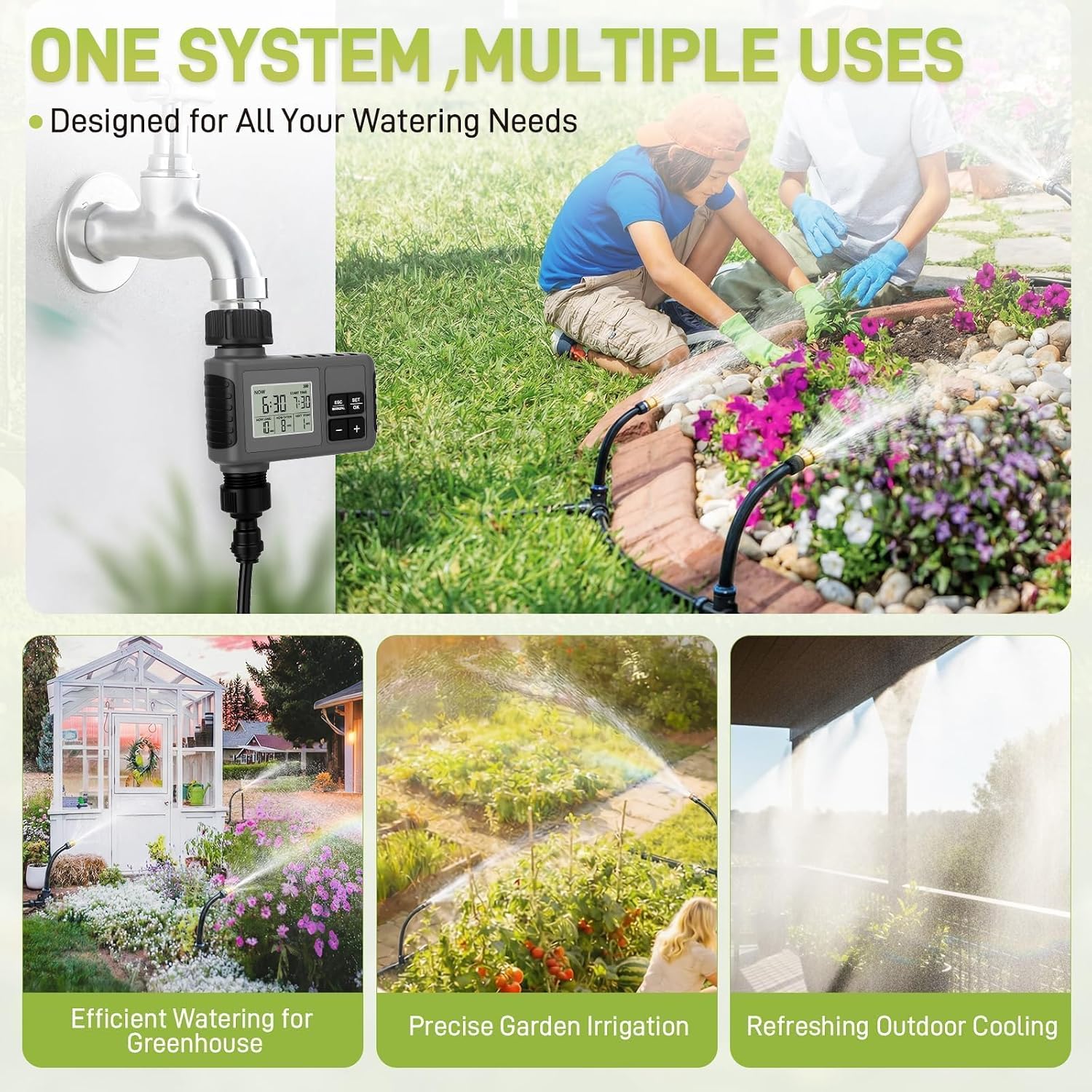66FT Drip Irrigation System with Water Timer, Automatic Garden Watering Kit | with Flexible 360° Bendable Tubing and
