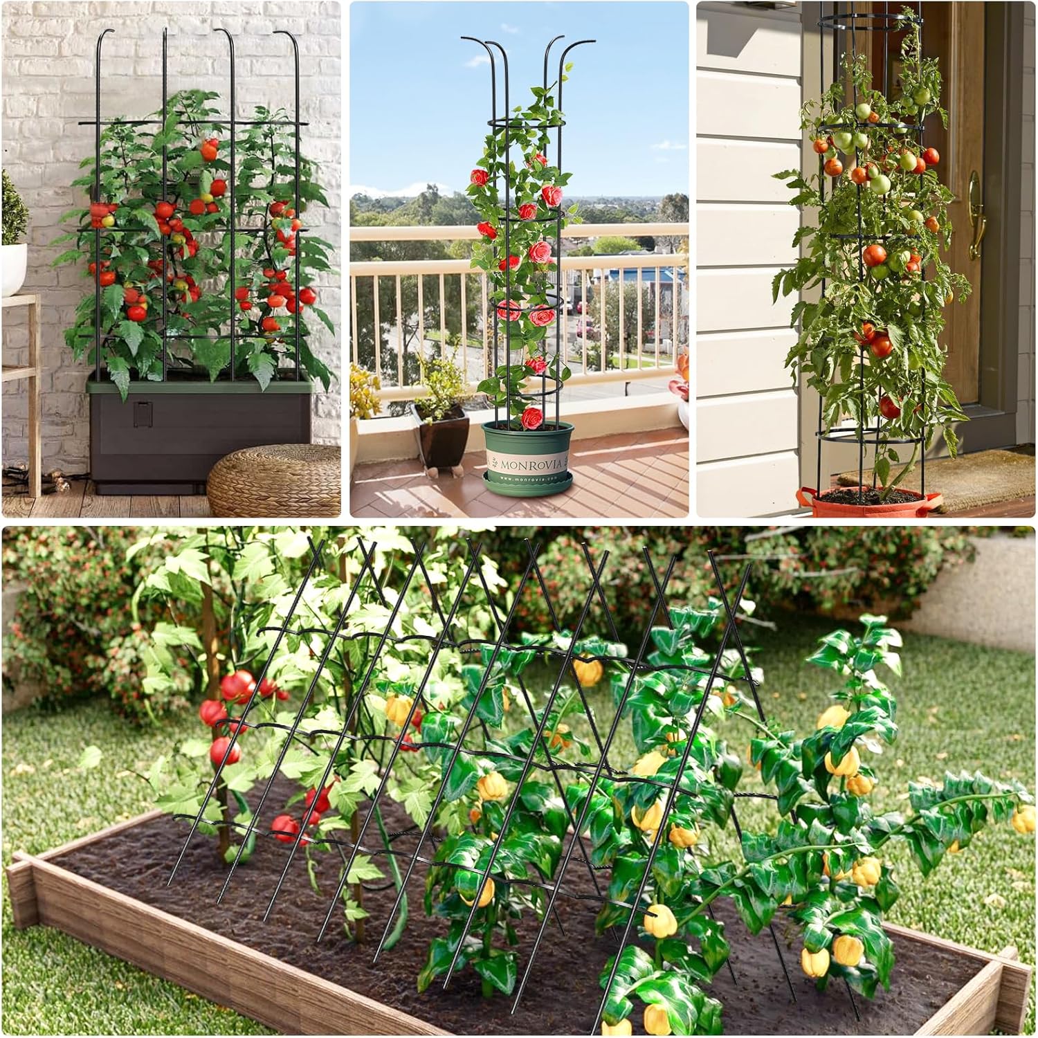 Tower Obelisk Garden Trellis for Climbing Plant，6.2FT/74.4" Rustproof Metal Potted Plant Climbing Support for Indoor
